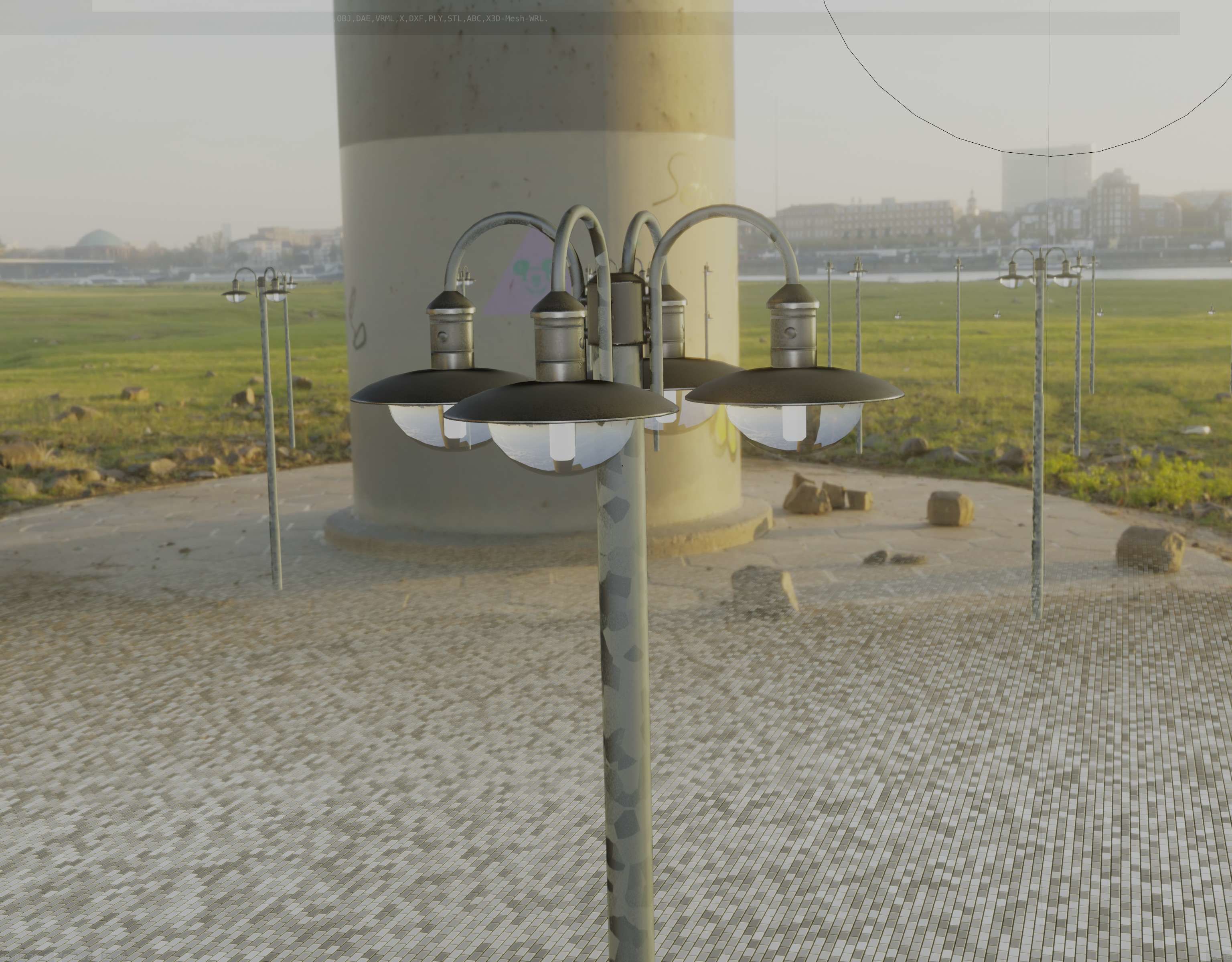 Street Light -7- Galvanized Version -4 Lamps- Low-poly 3D model_81
