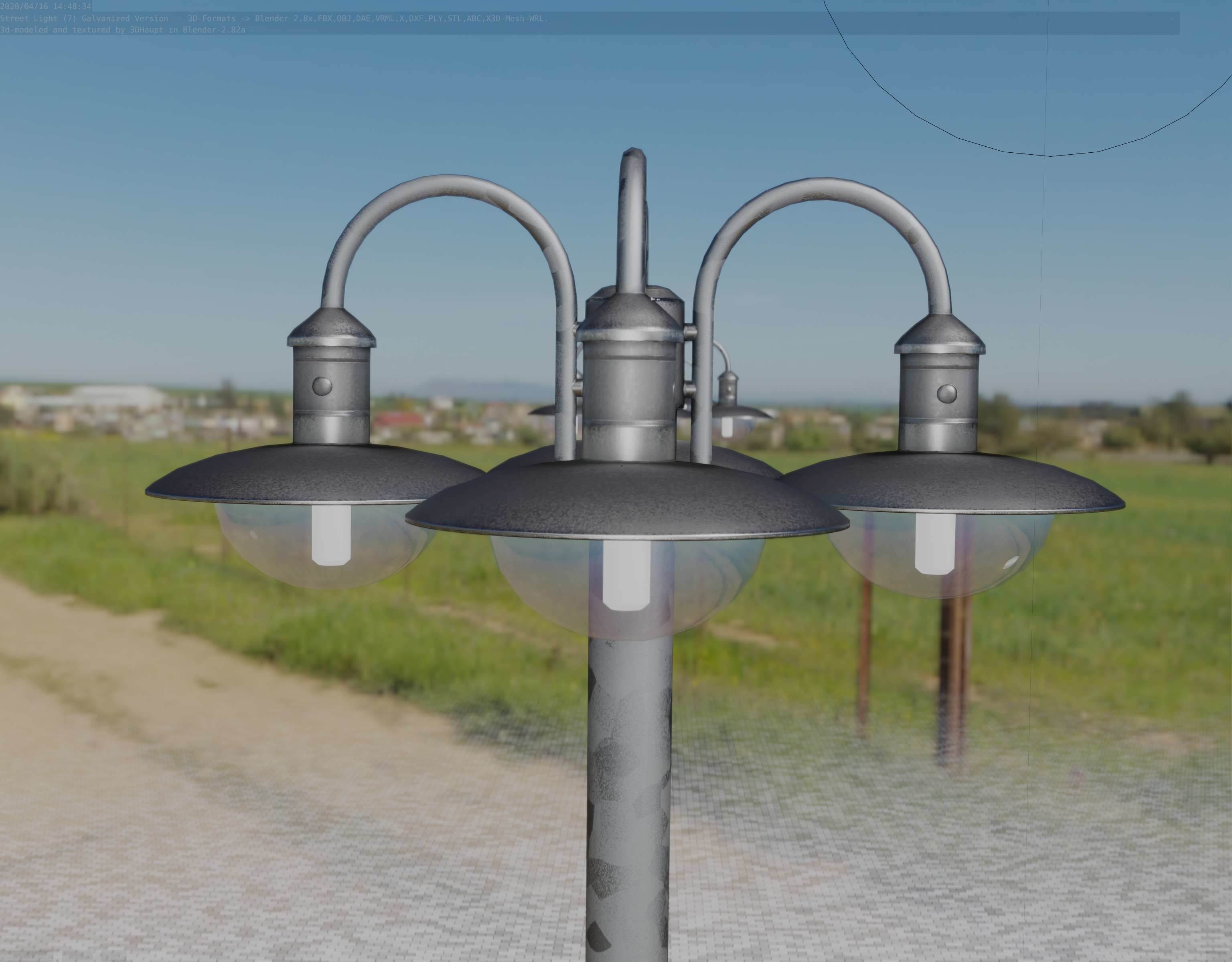 Street Light -7- Galvanized Version -4 Lamps- Low-poly 3D model_21