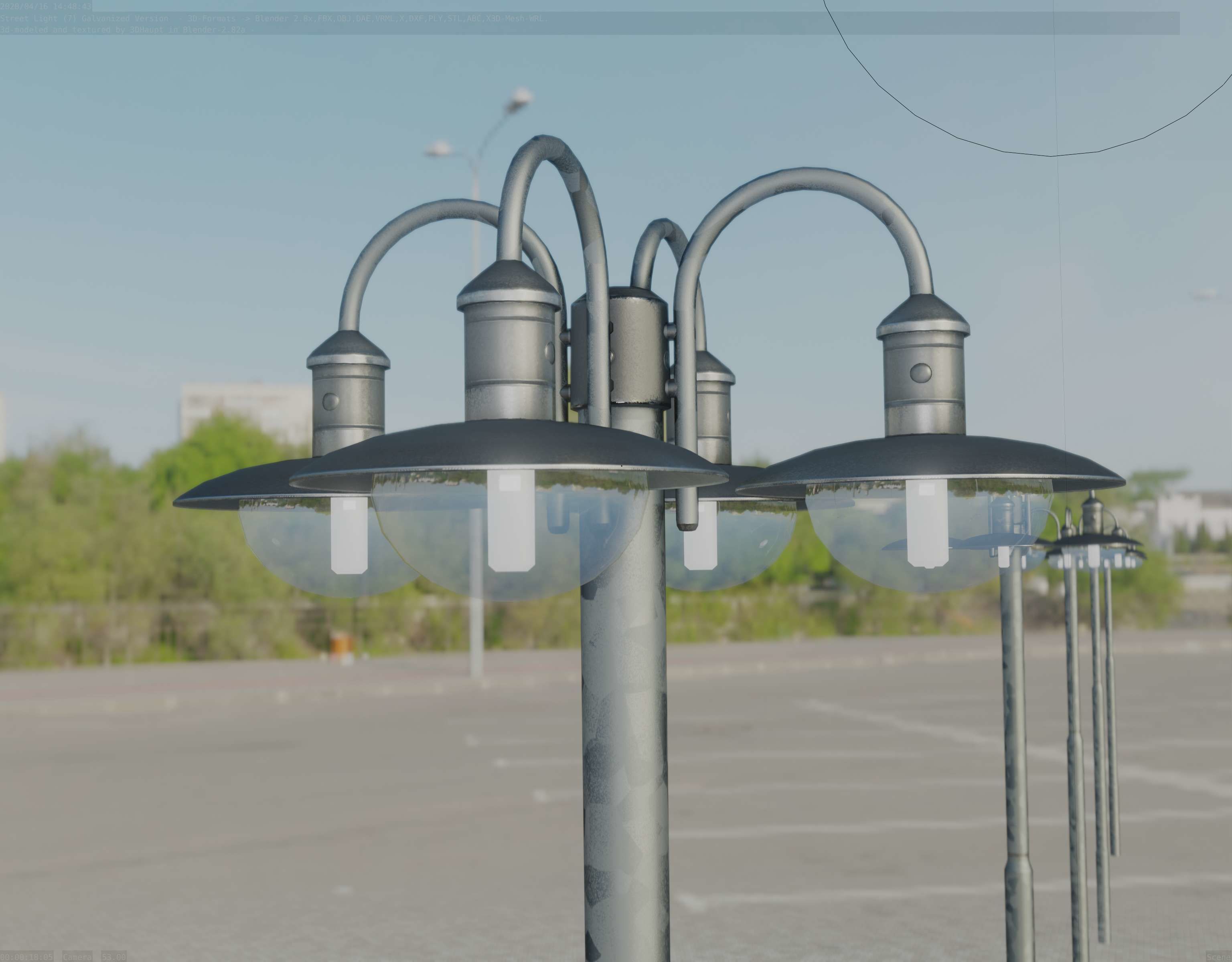 Street Light -7- Galvanized Version -4 Lamps- Low-poly 3D model_24