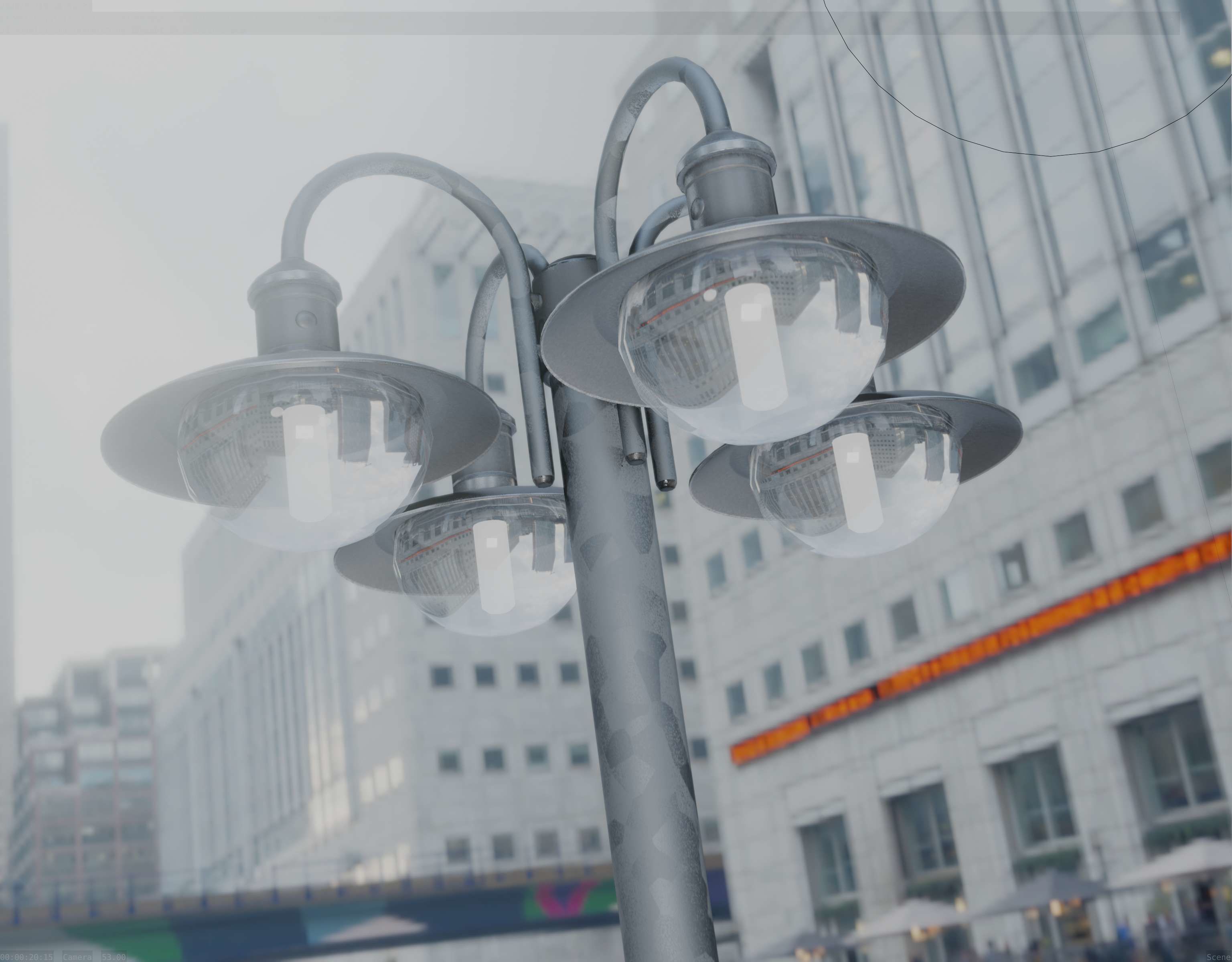 Street Light -7- Galvanized Version -4 Lamps- Low-poly 3D model_95