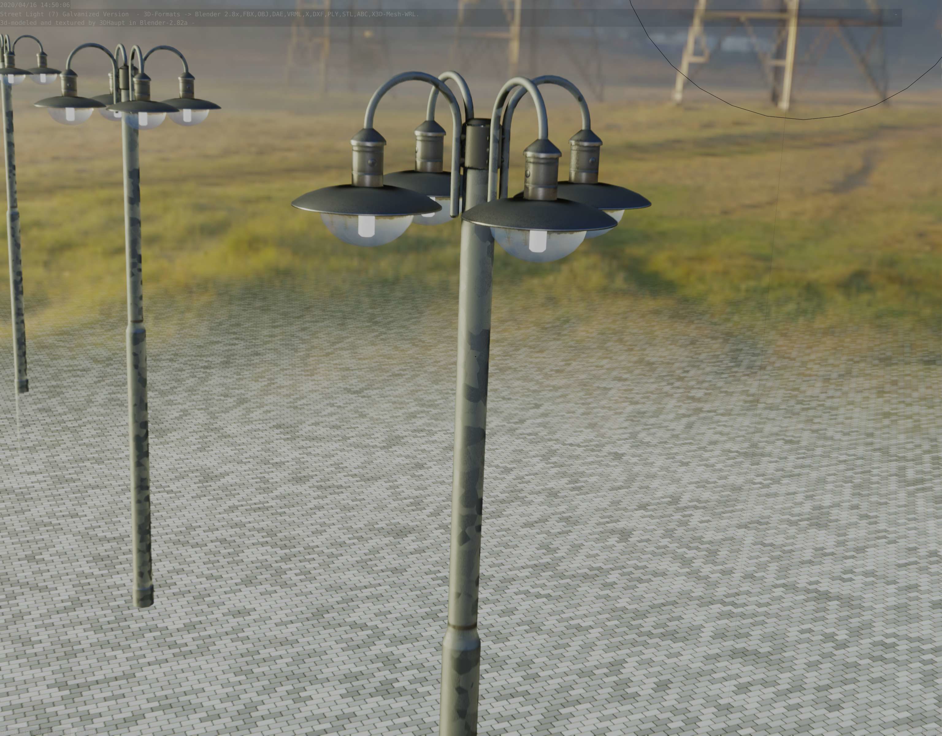 Street Light -7- Galvanized Version -4 Lamps- Low-poly 3D model_62