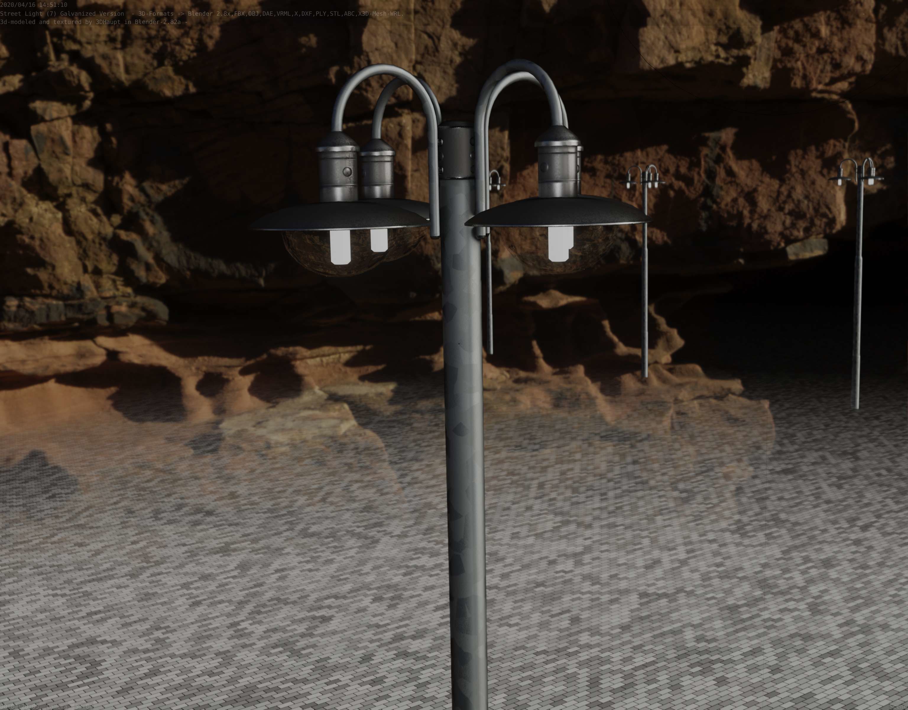 Street Light -7- Galvanized Version -4 Lamps- Low-poly 3D model_85
