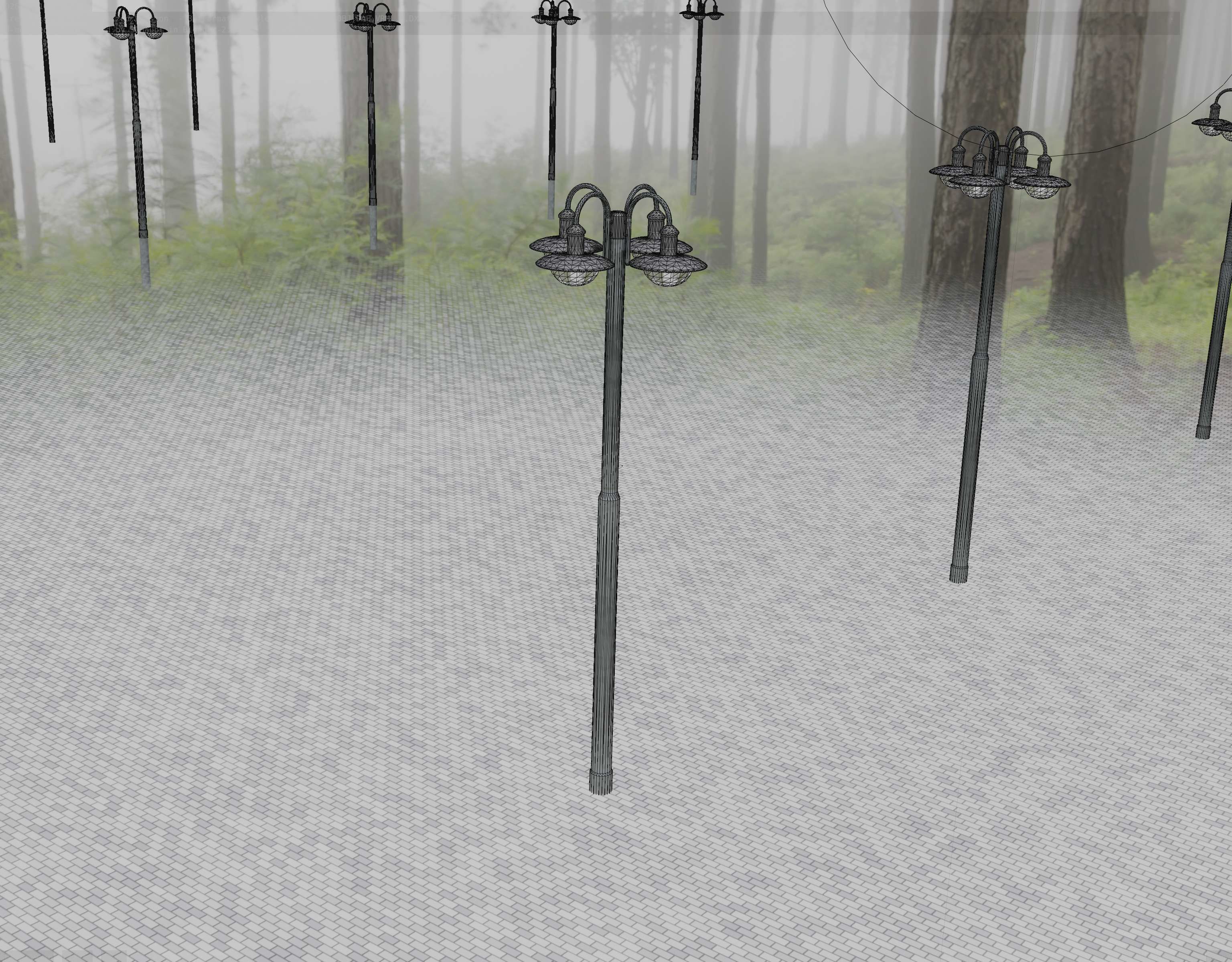 Street Light -7- Galvanized Version -4 Lamps- Low-poly 3D model_72