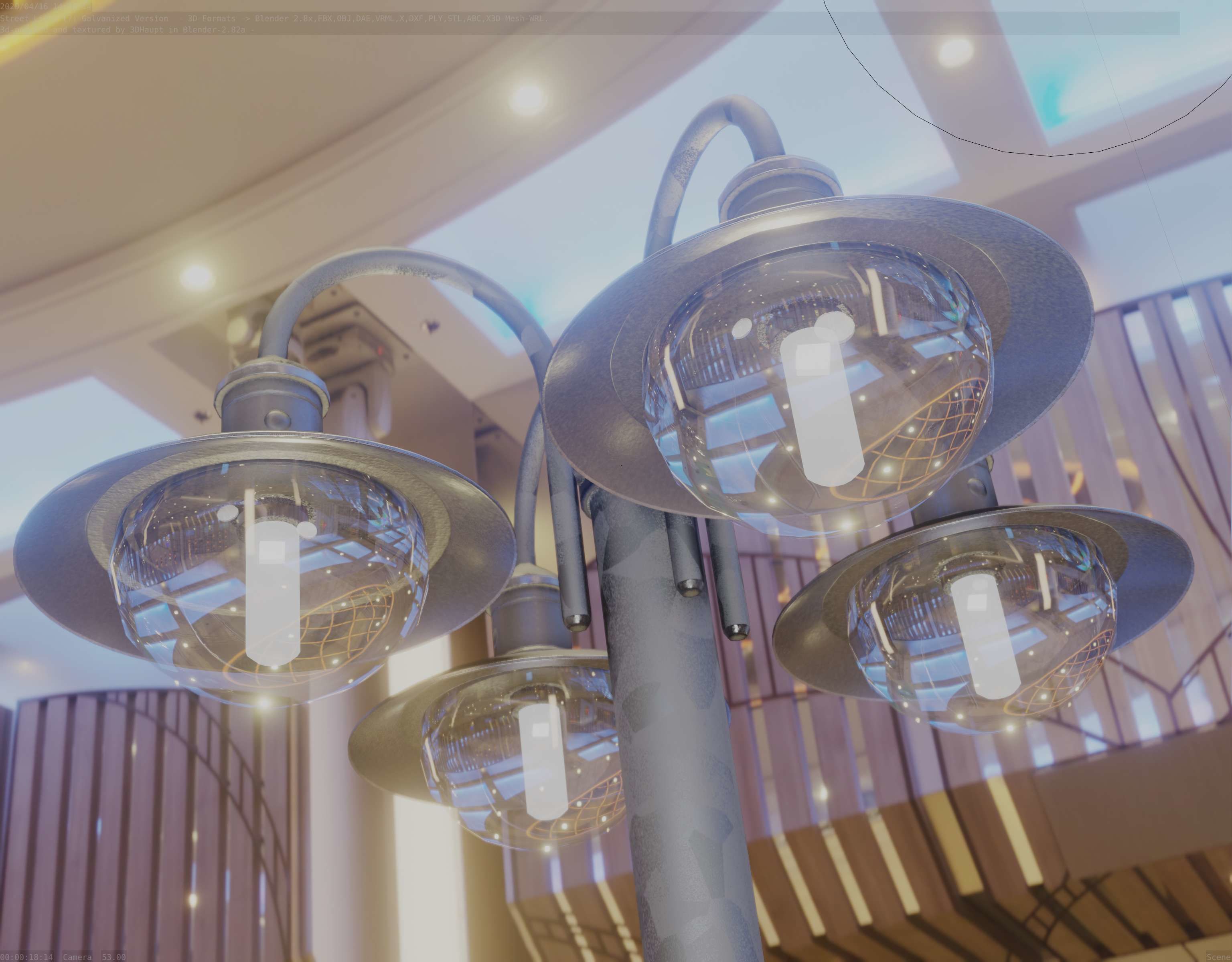 Street Light -7- Galvanized Version -4 Lamps- Low-poly 3D model_33