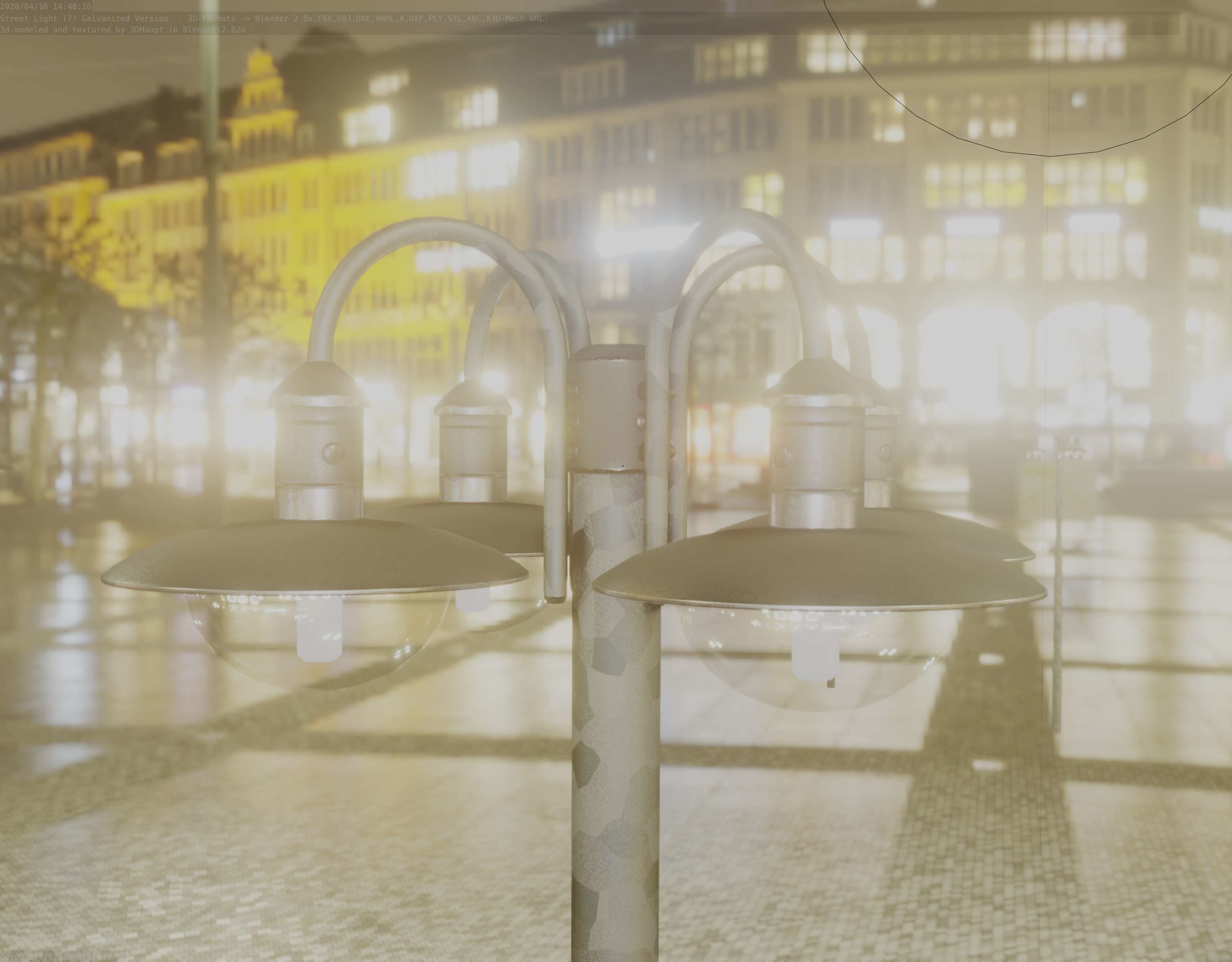 Street Light -7- Galvanized Version -4 Lamps- Low-poly 3D model_15