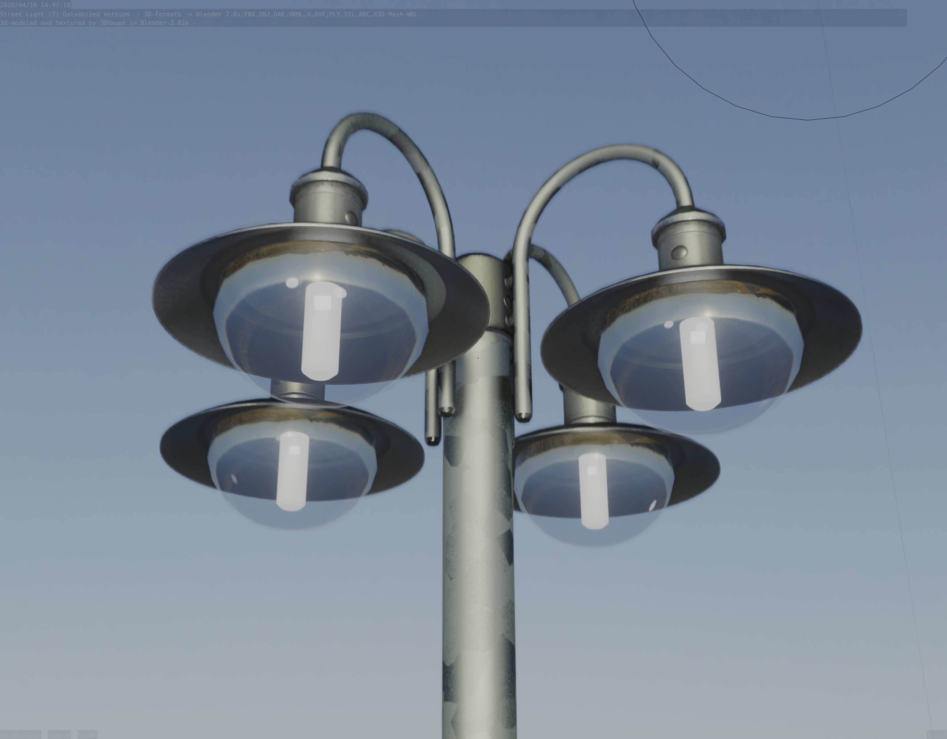 Street Light -7- Galvanized Version -4 Lamps- Low-poly 3D model_42