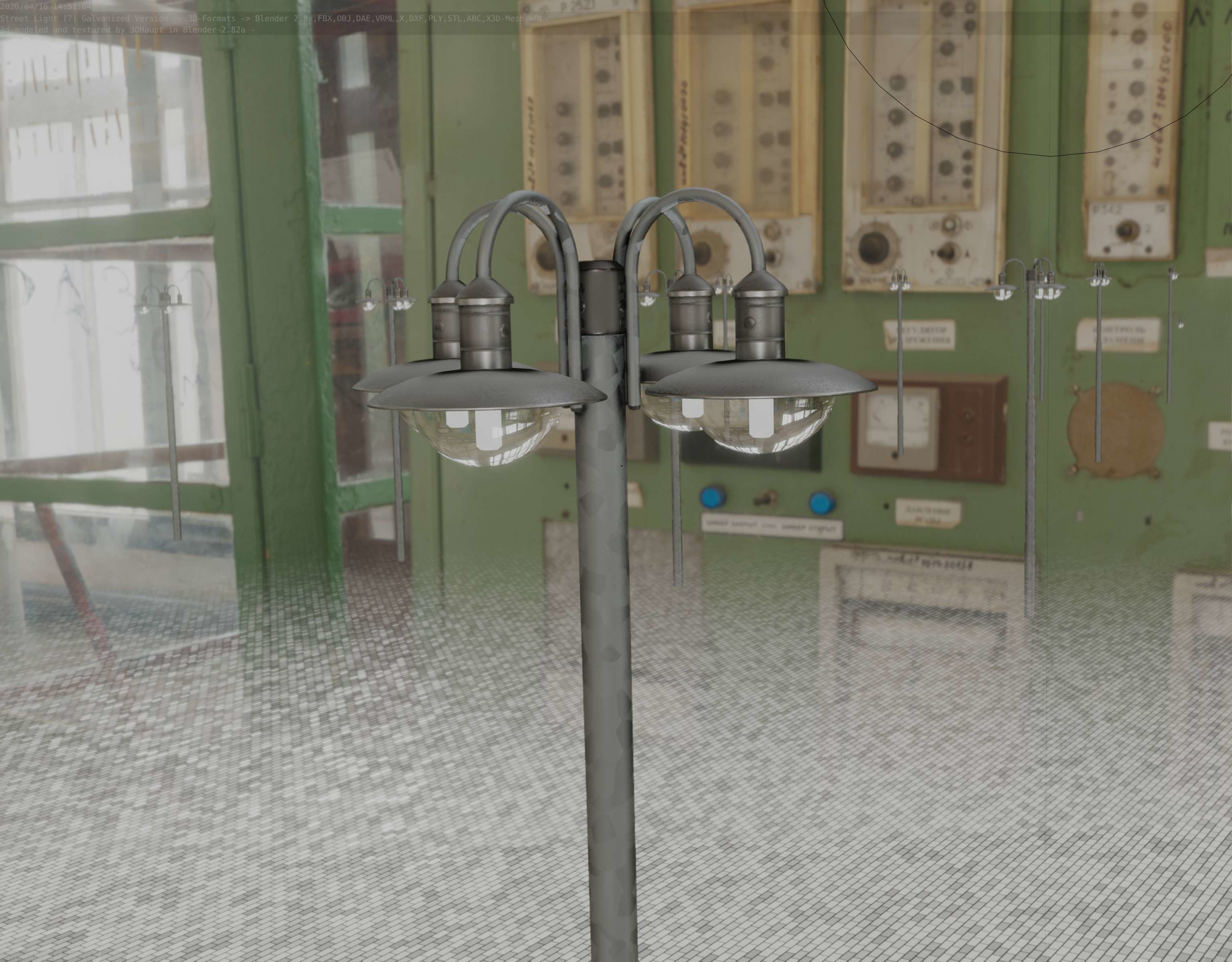 Street Light -7- Galvanized Version -4 Lamps- Low-poly 3D model_83
