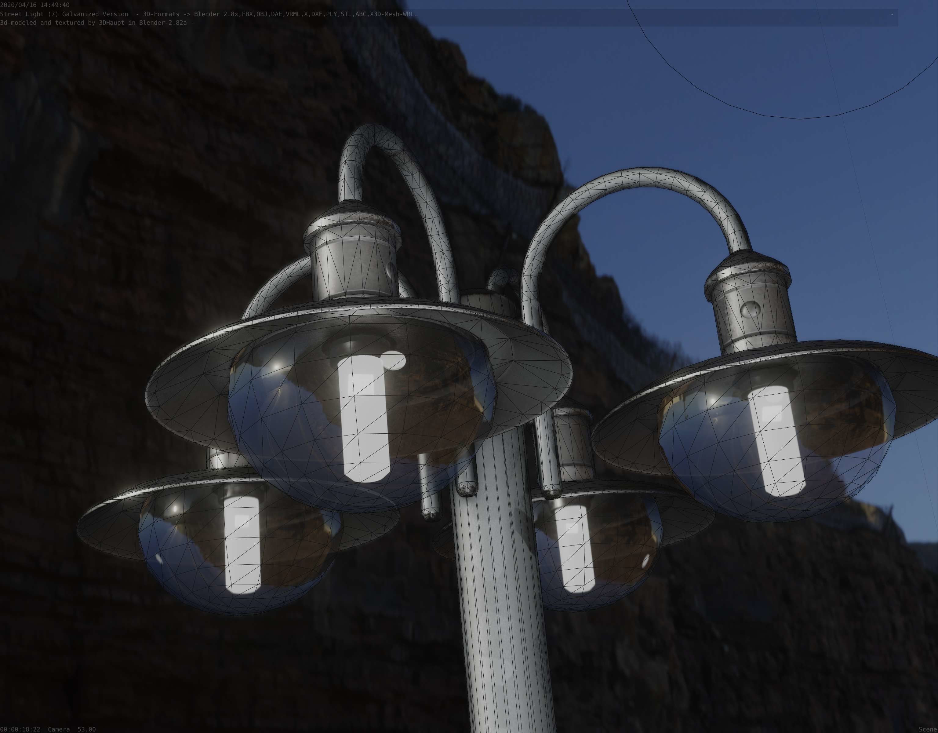 Street Light -7- Galvanized Version -4 Lamps- Low-poly 3D model_54