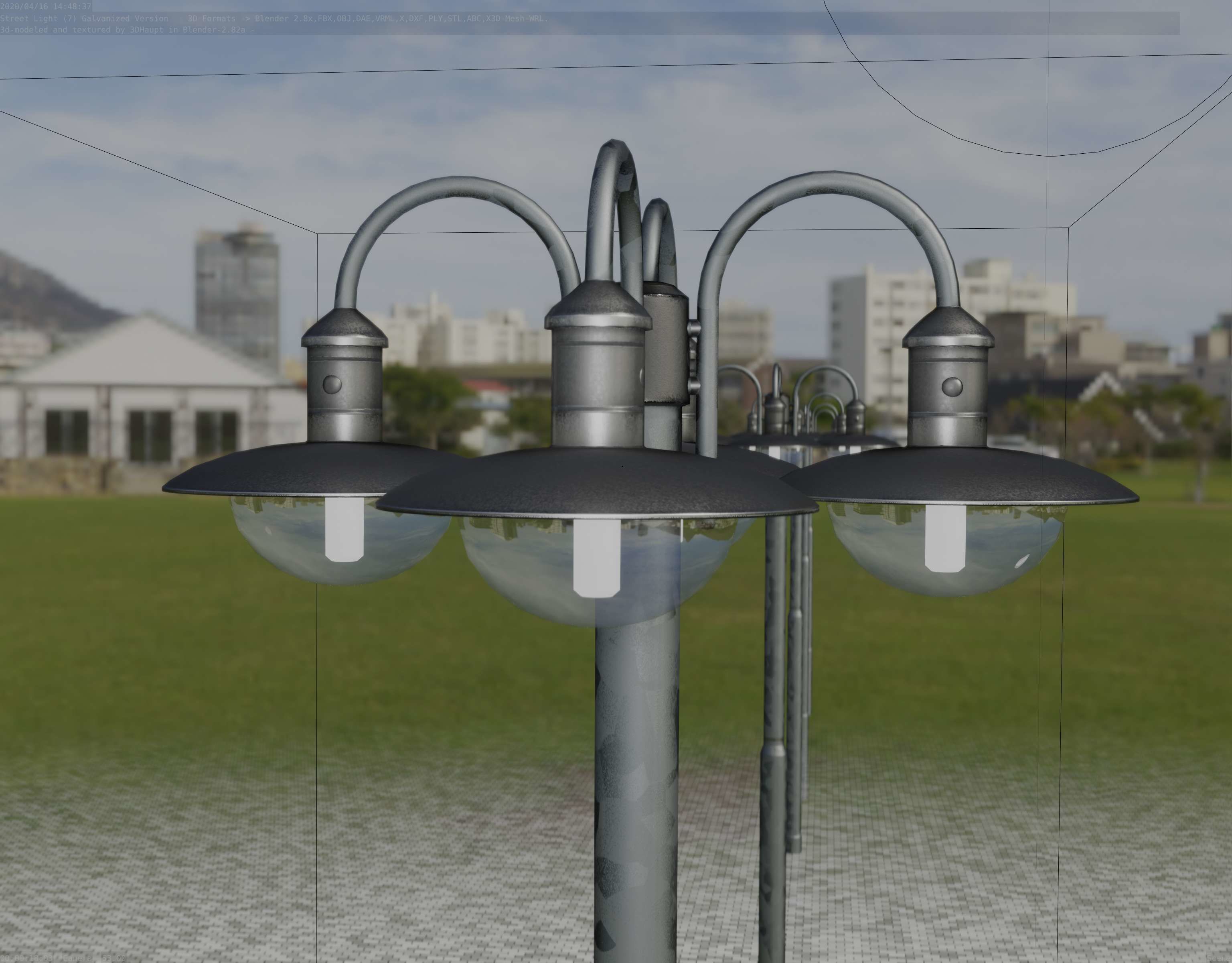Street Light -7- Galvanized Version -4 Lamps- Low-poly 3D model_22