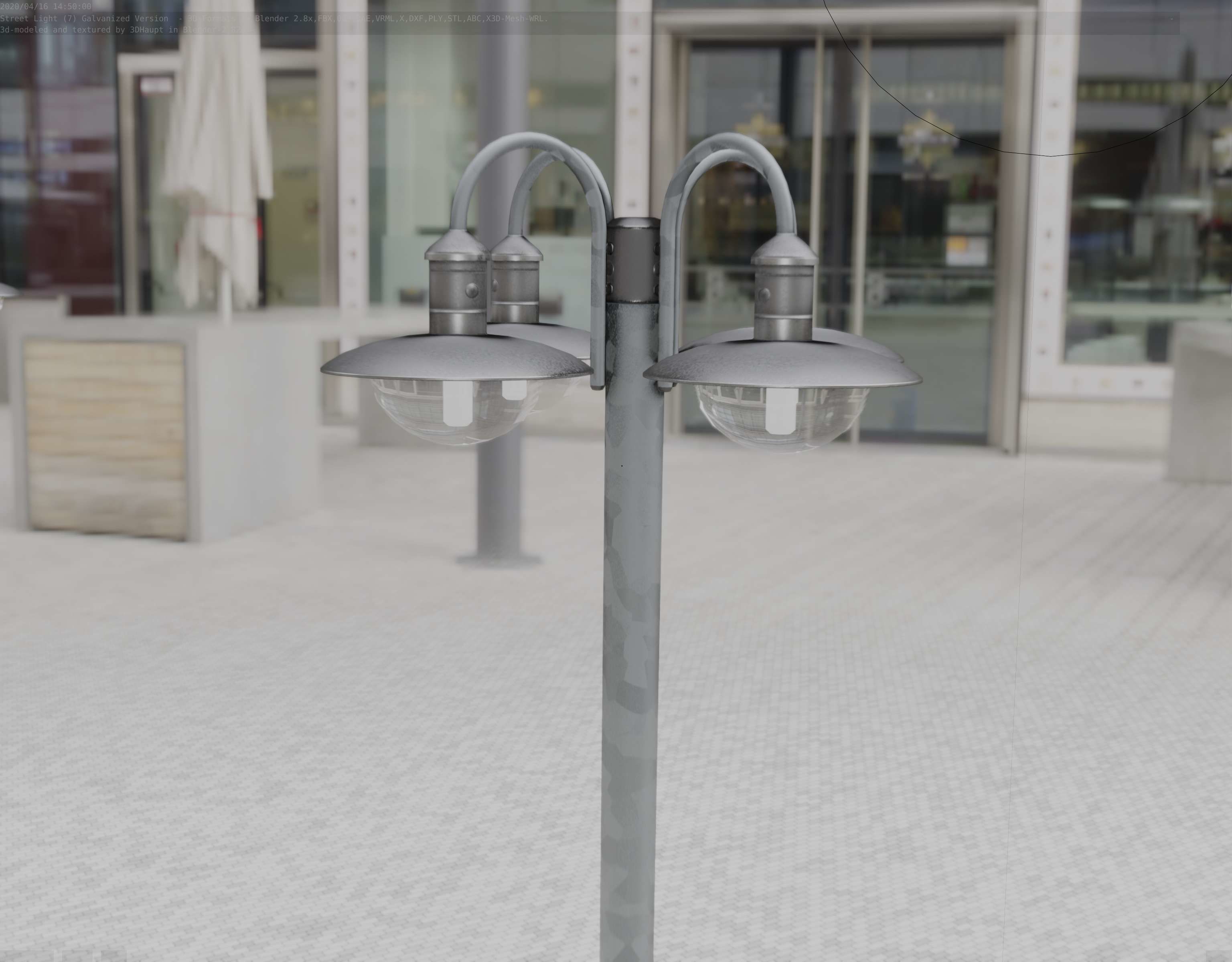 Street Light -7- Galvanized Version -4 Lamps- Low-poly 3D model_60