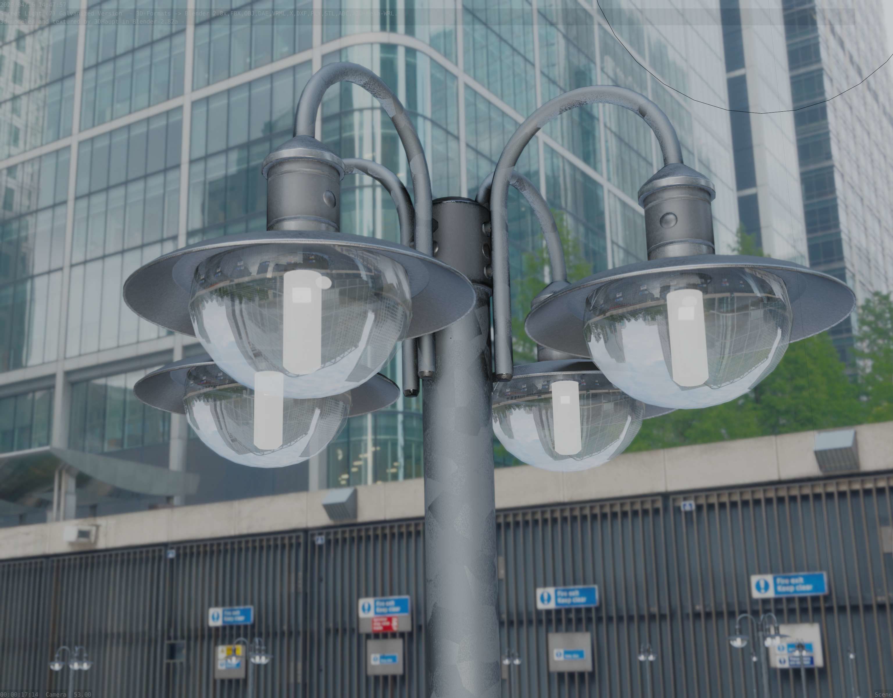 Street Light -7- Galvanized Version -4 Lamps- Low-poly 3D model_9