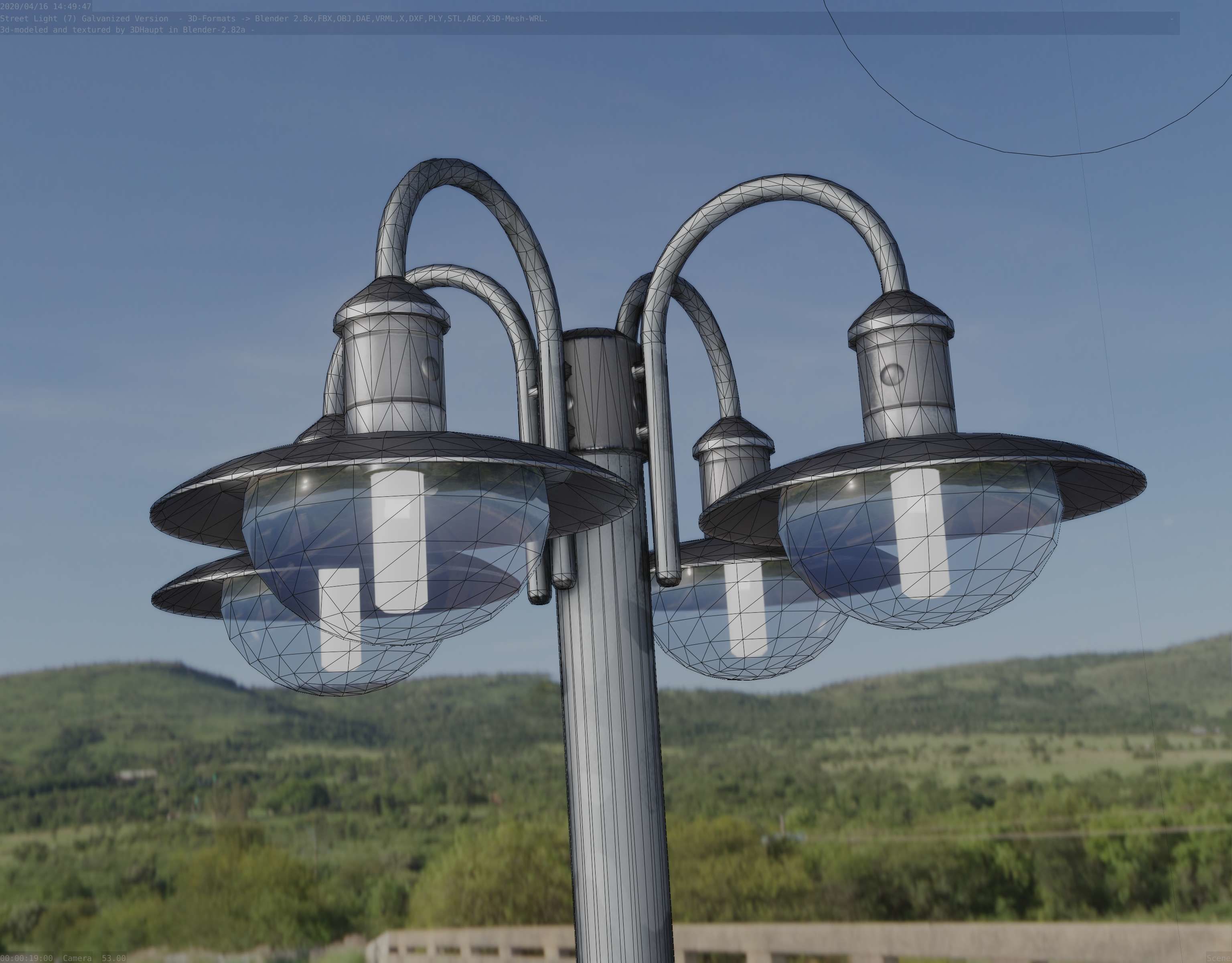 Street Light -7- Galvanized Version -4 Lamps- Low-poly 3D model_56