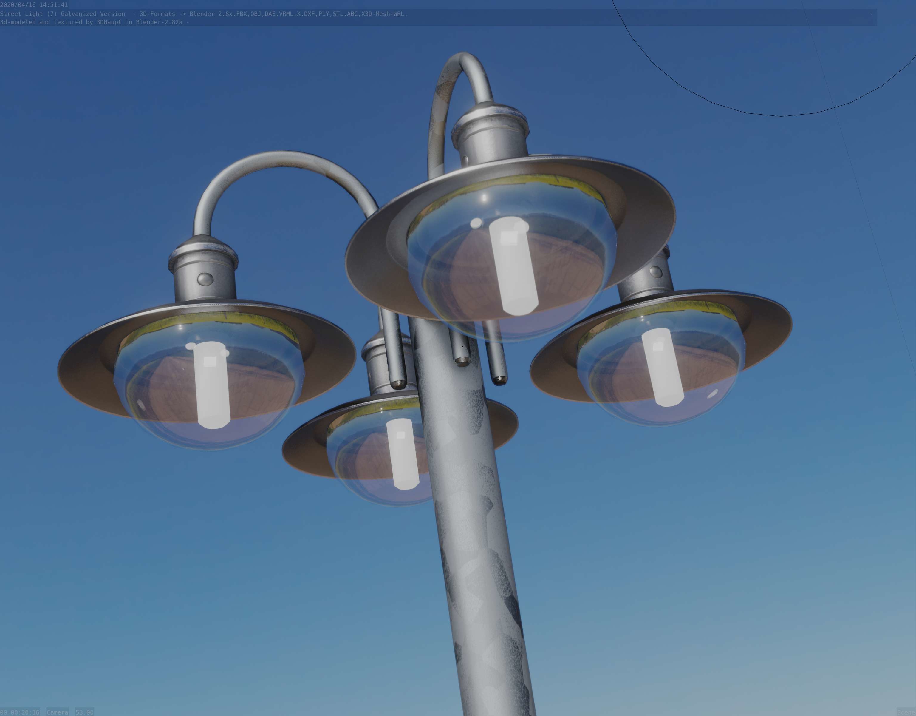 Street Light -7- Galvanized Version -4 Lamps- Low-poly 3D model_96