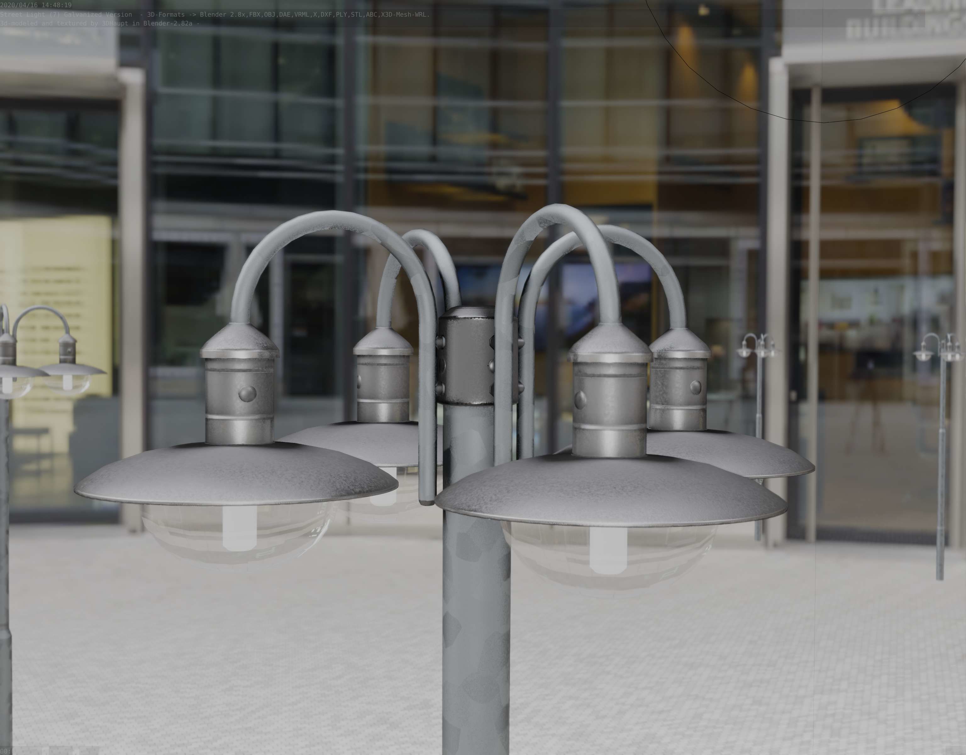 Street Light -7- Galvanized Version -4 Lamps- Low-poly 3D model_16