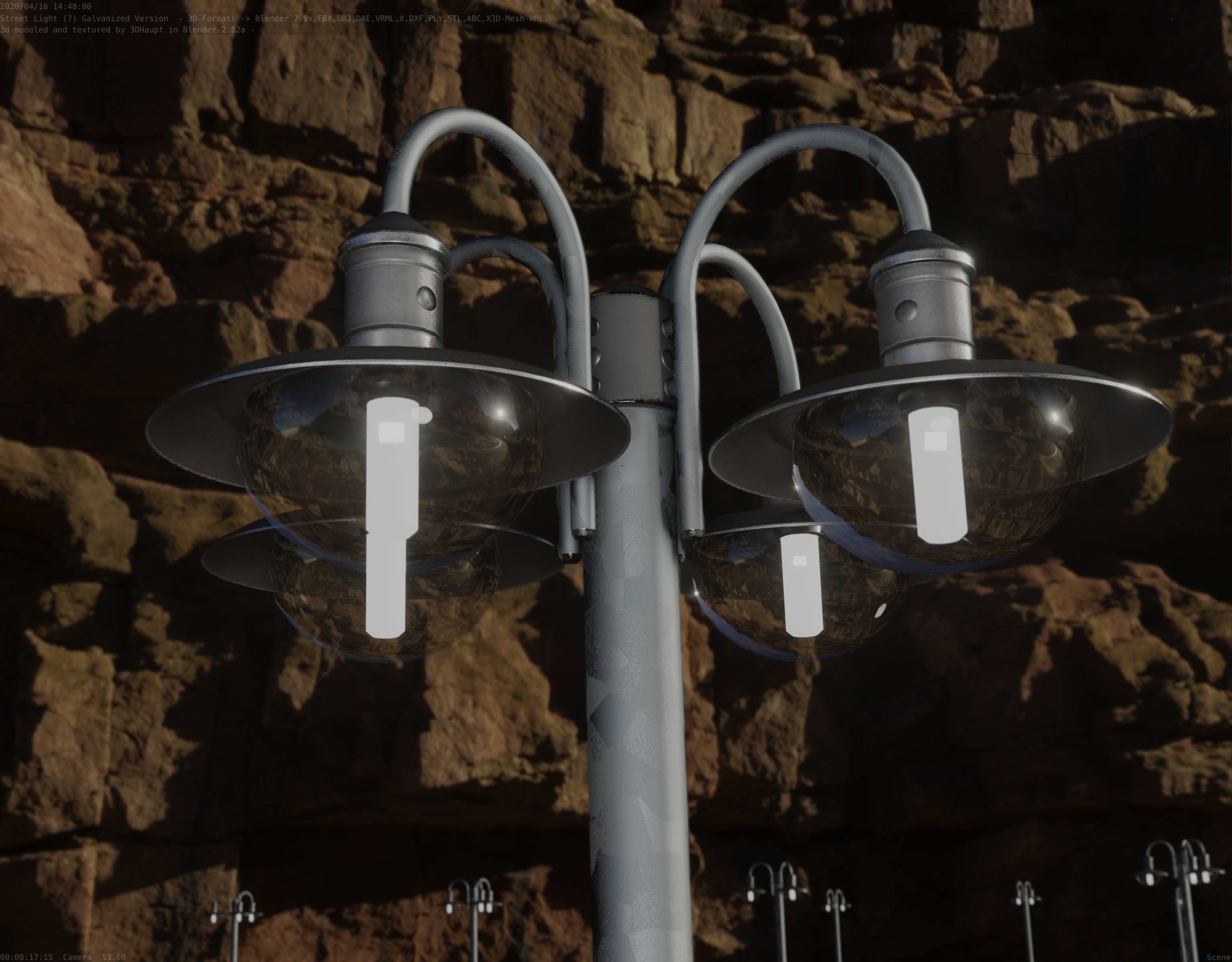 Street Light -7- Galvanized Version -4 Lamps- Low-poly 3D model_10