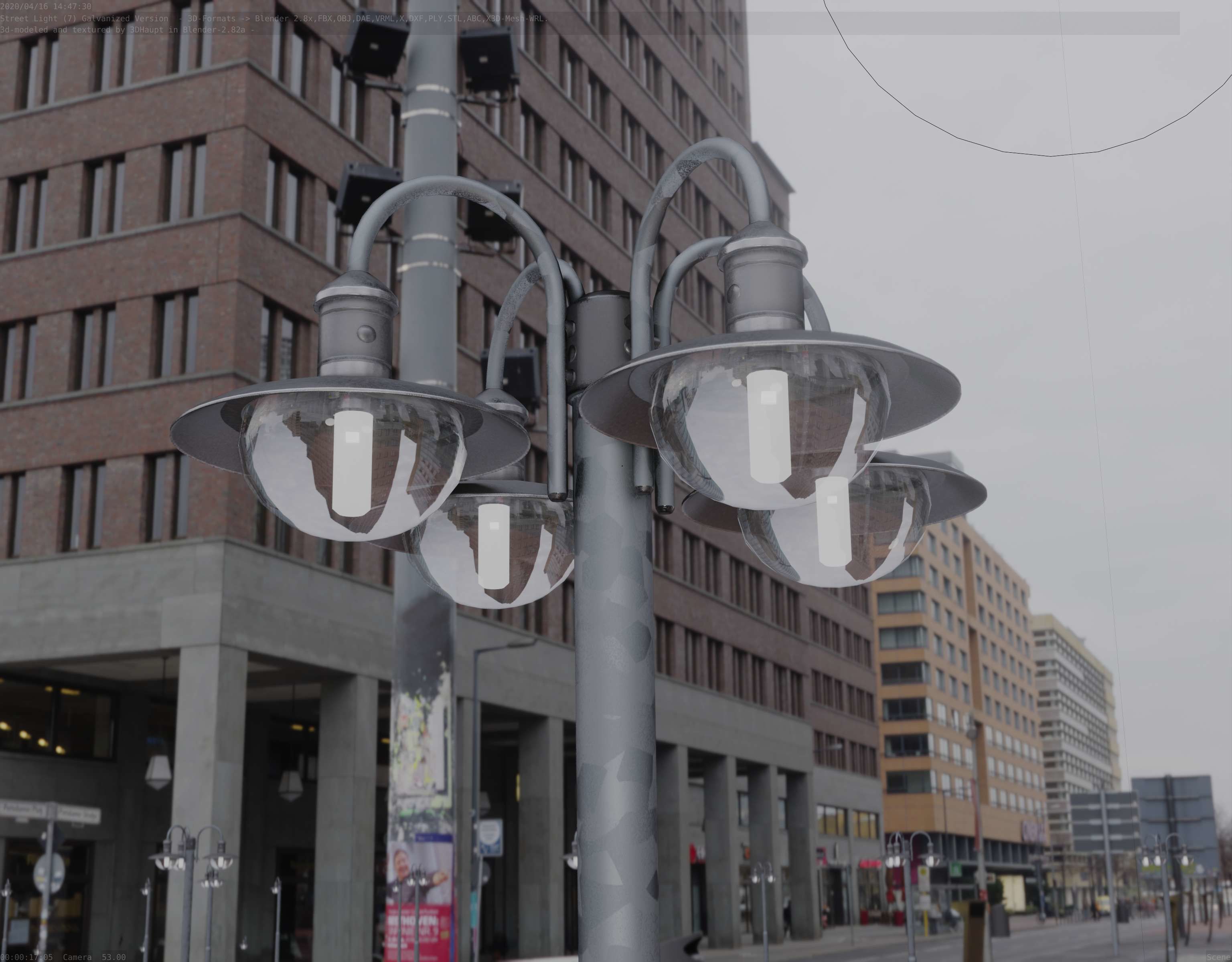 Street Light -7- Galvanized Version -4 Lamps- Low-poly 3D model_46