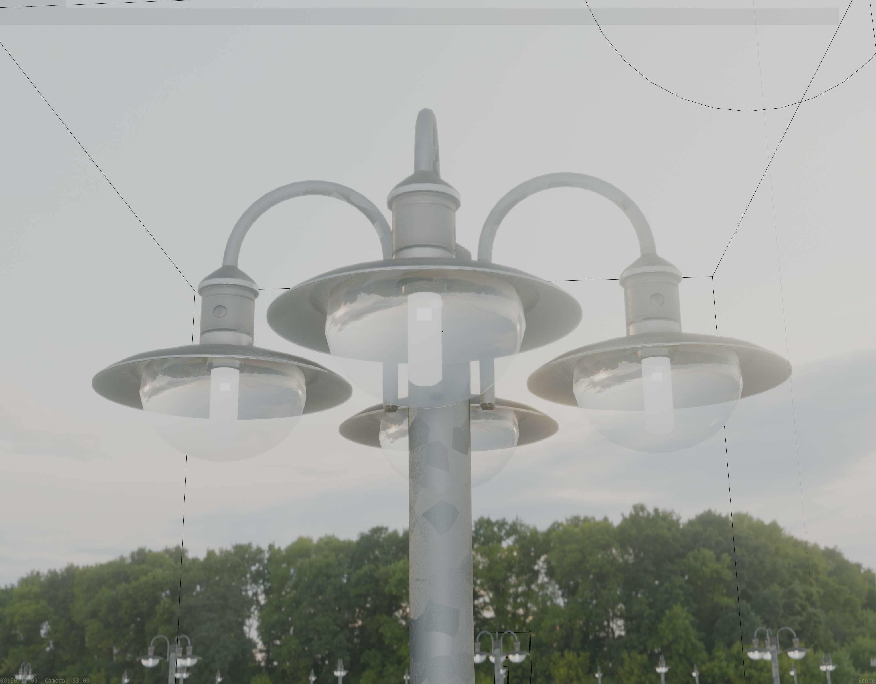 Street Light -7- Galvanized Version -4 Lamps- Low-poly 3D model_4