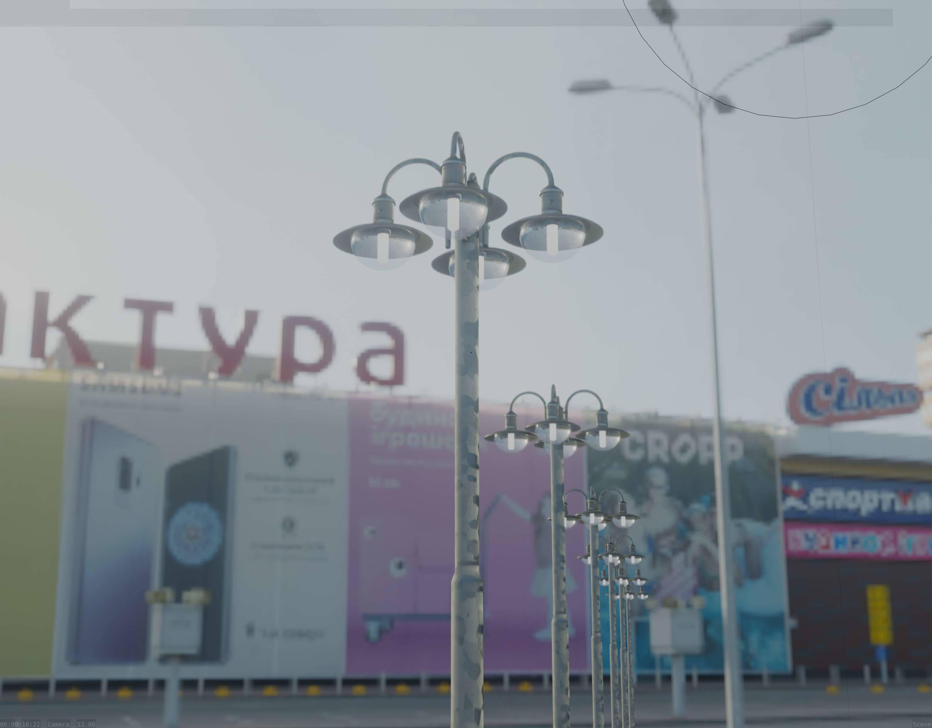 Street Light -7- Galvanized Version -4 Lamps- Low-poly 3D model_39