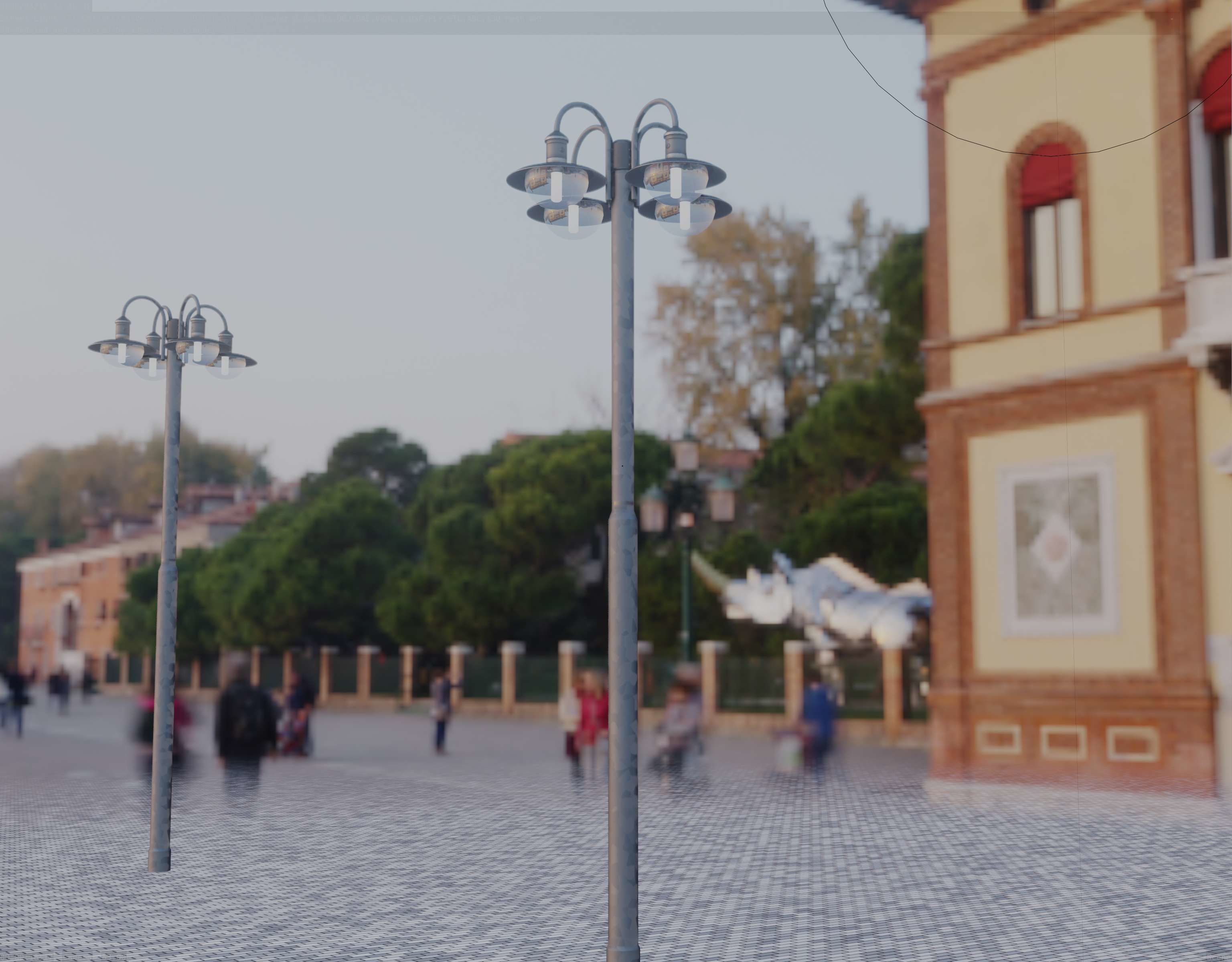 Street Light -7- Galvanized Version -4 Lamps- Low-poly 3D model_34