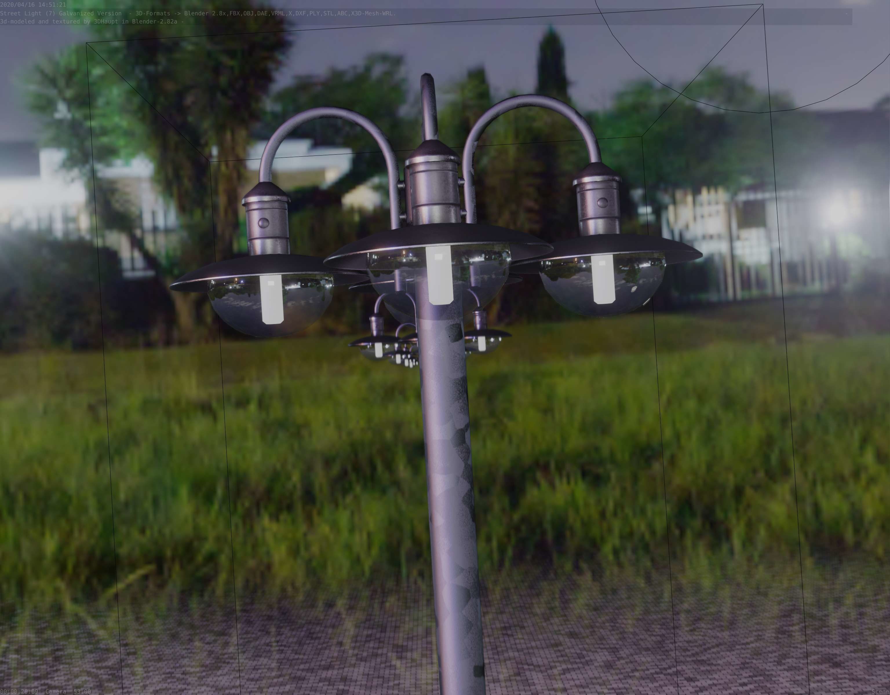 Street Light -7- Galvanized Version -4 Lamps- Low-poly 3D model_89