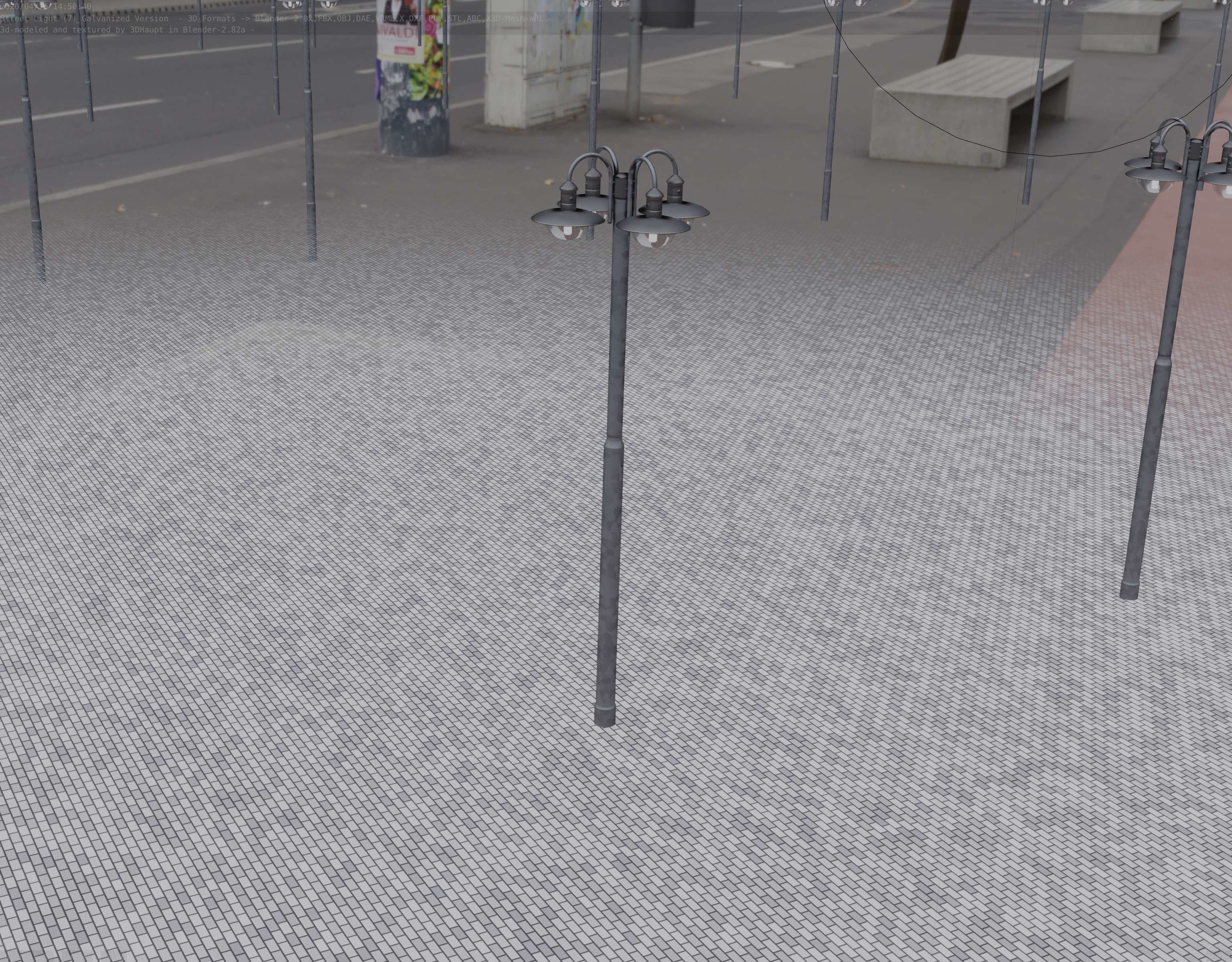 Street Light -7- Galvanized Version -4 Lamps- Low-poly 3D model_75