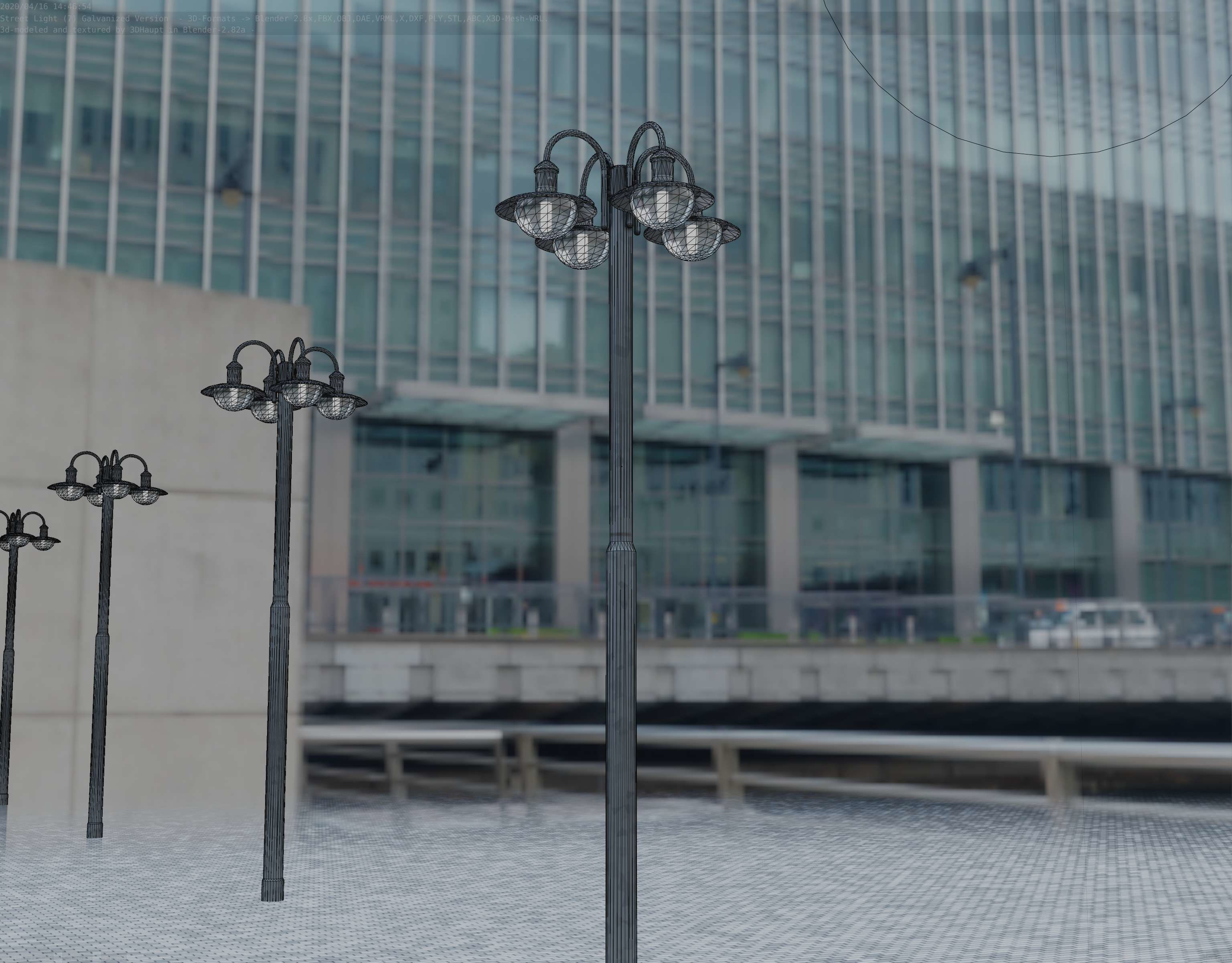 Street Light -7- Galvanized Version -4 Lamps- Low-poly 3D model_35