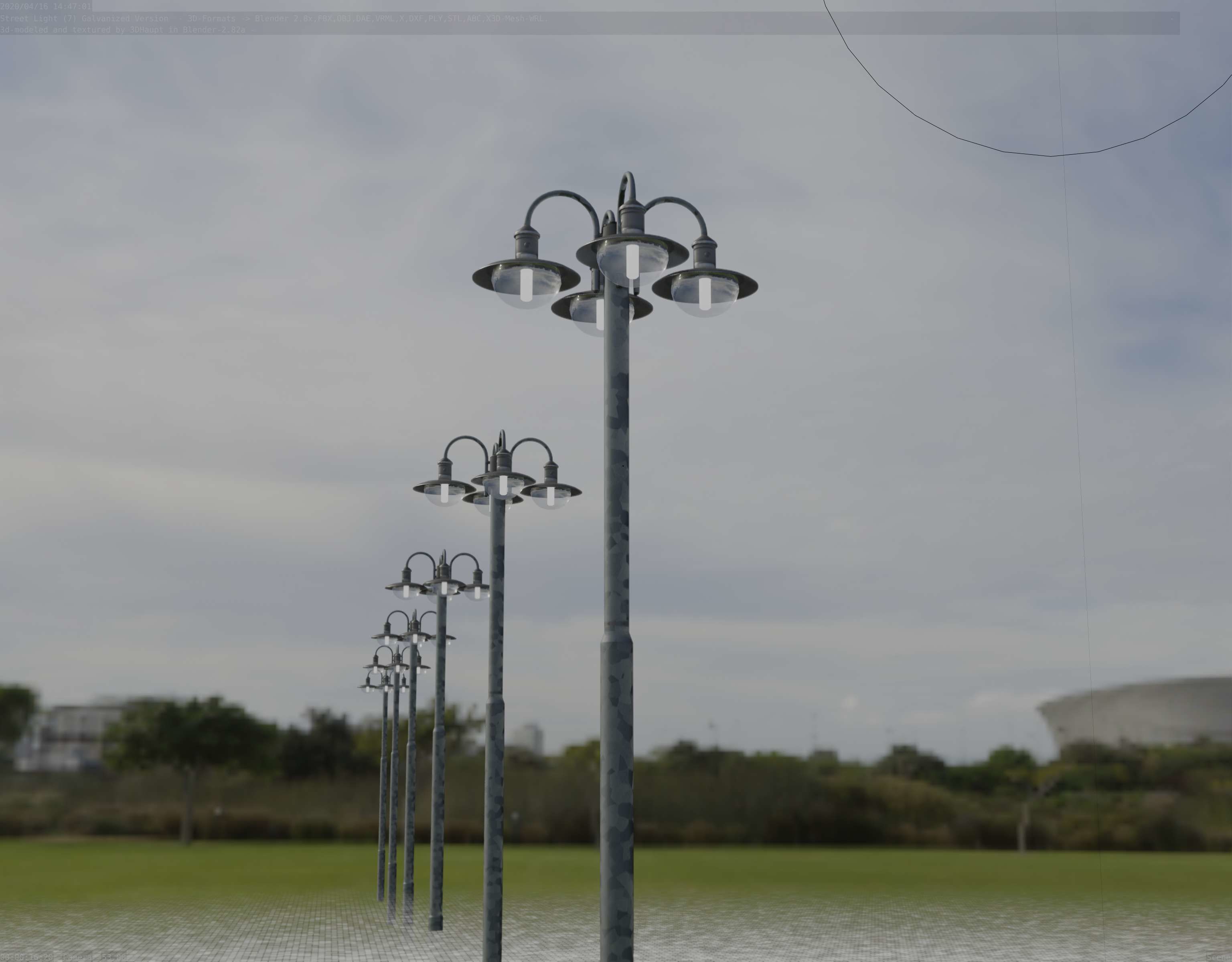 Street Light -7- Galvanized Version -4 Lamps- Low-poly 3D model_37