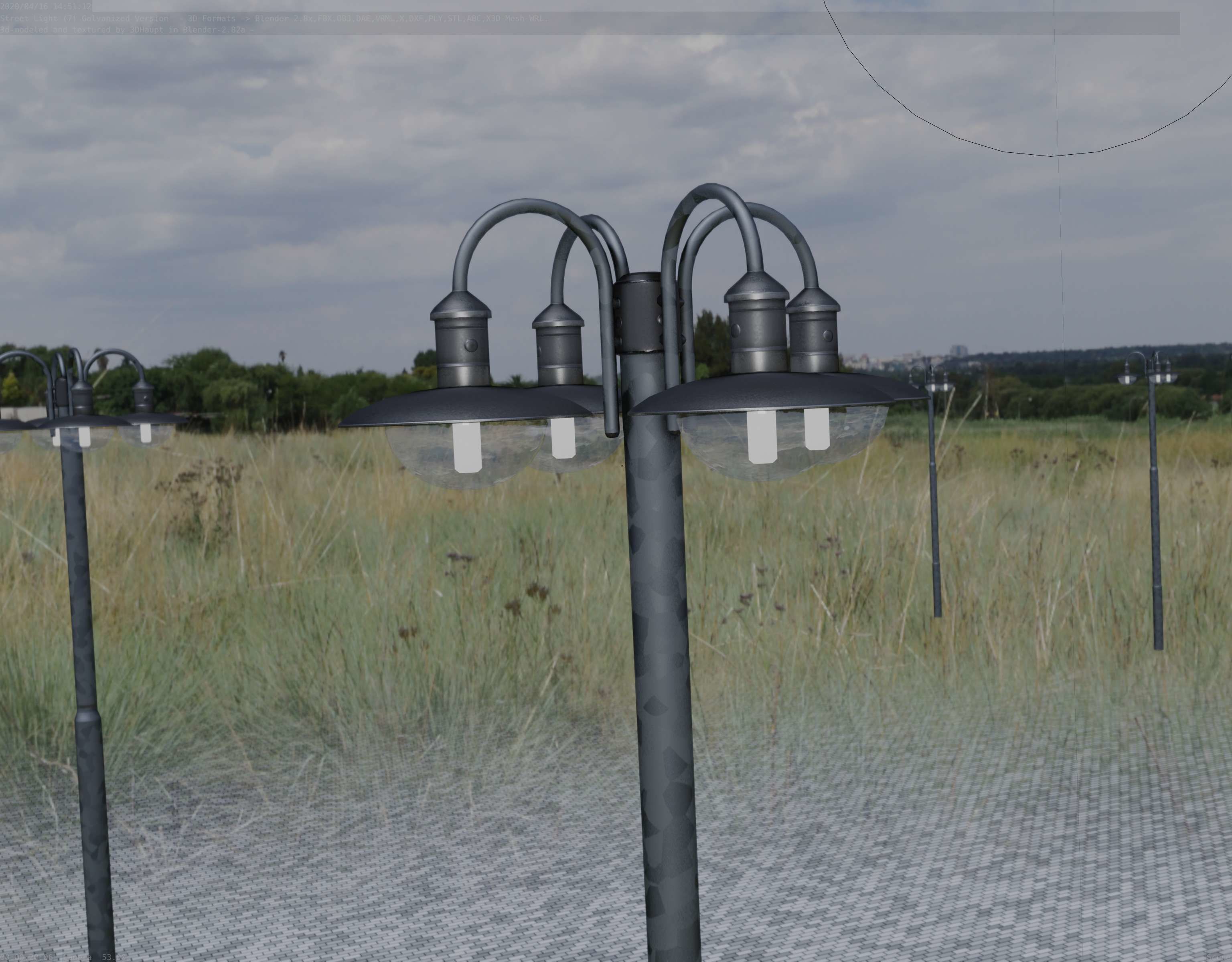 Street Light -7- Galvanized Version -4 Lamps- Low-poly 3D model_86