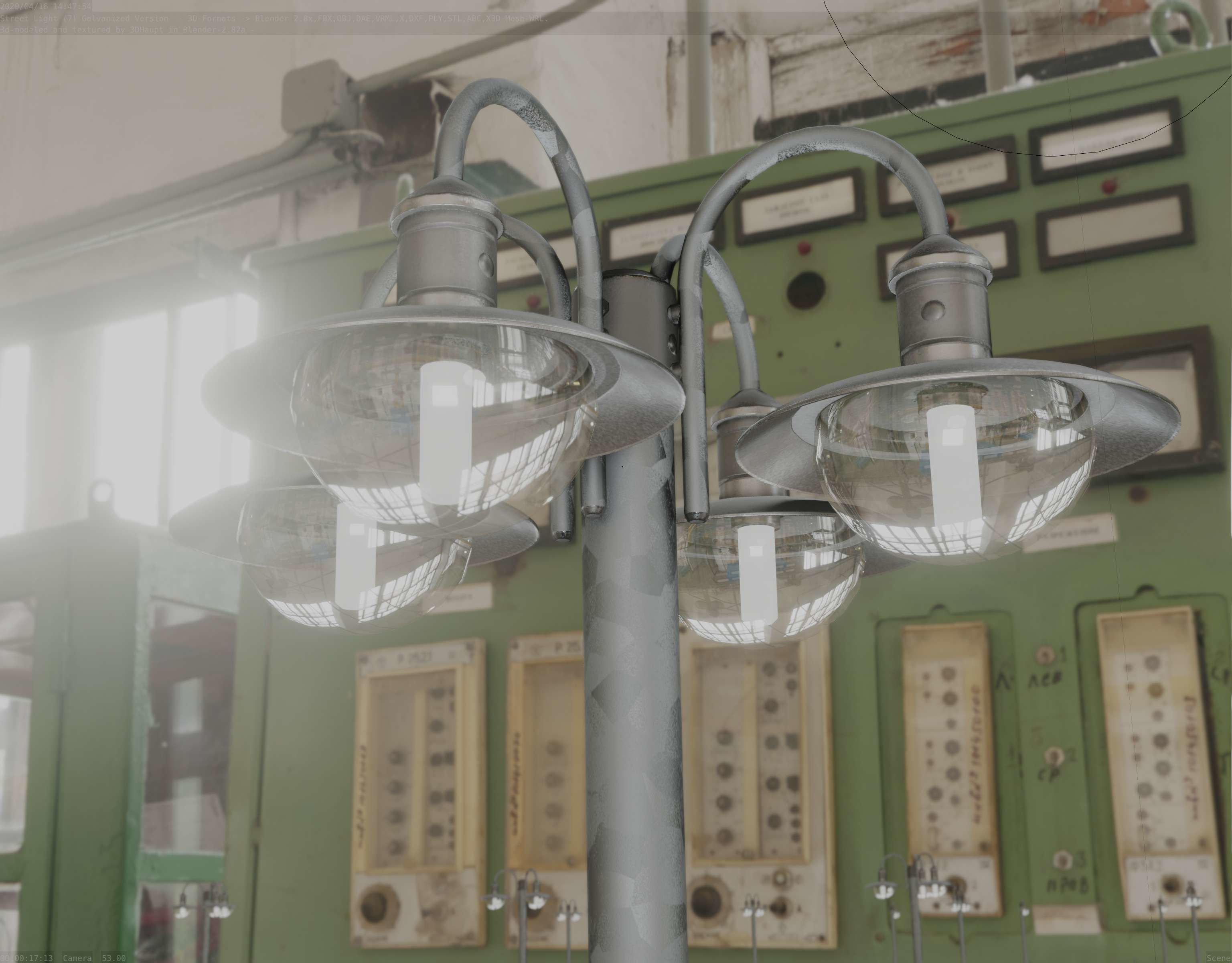 Street Light -7- Galvanized Version -4 Lamps- Low-poly 3D model_8