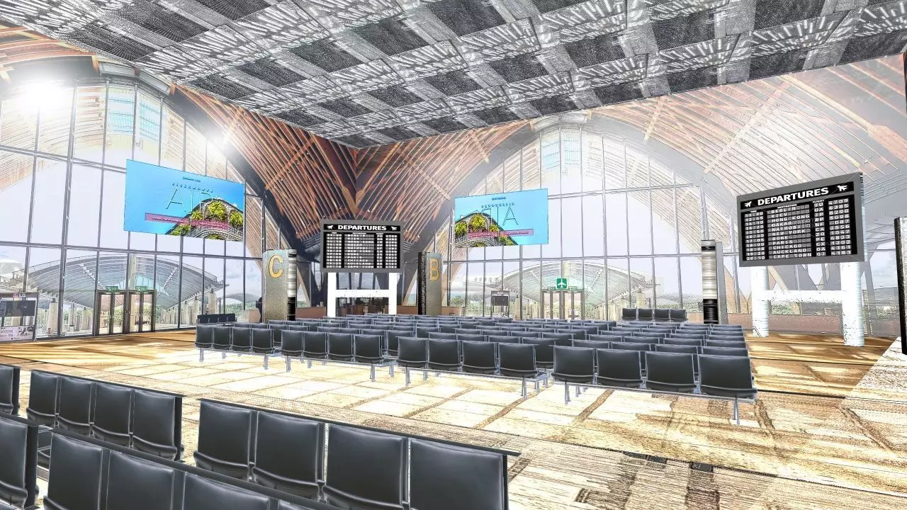 Airport four leather seats for waiting room Low-poly 3D model