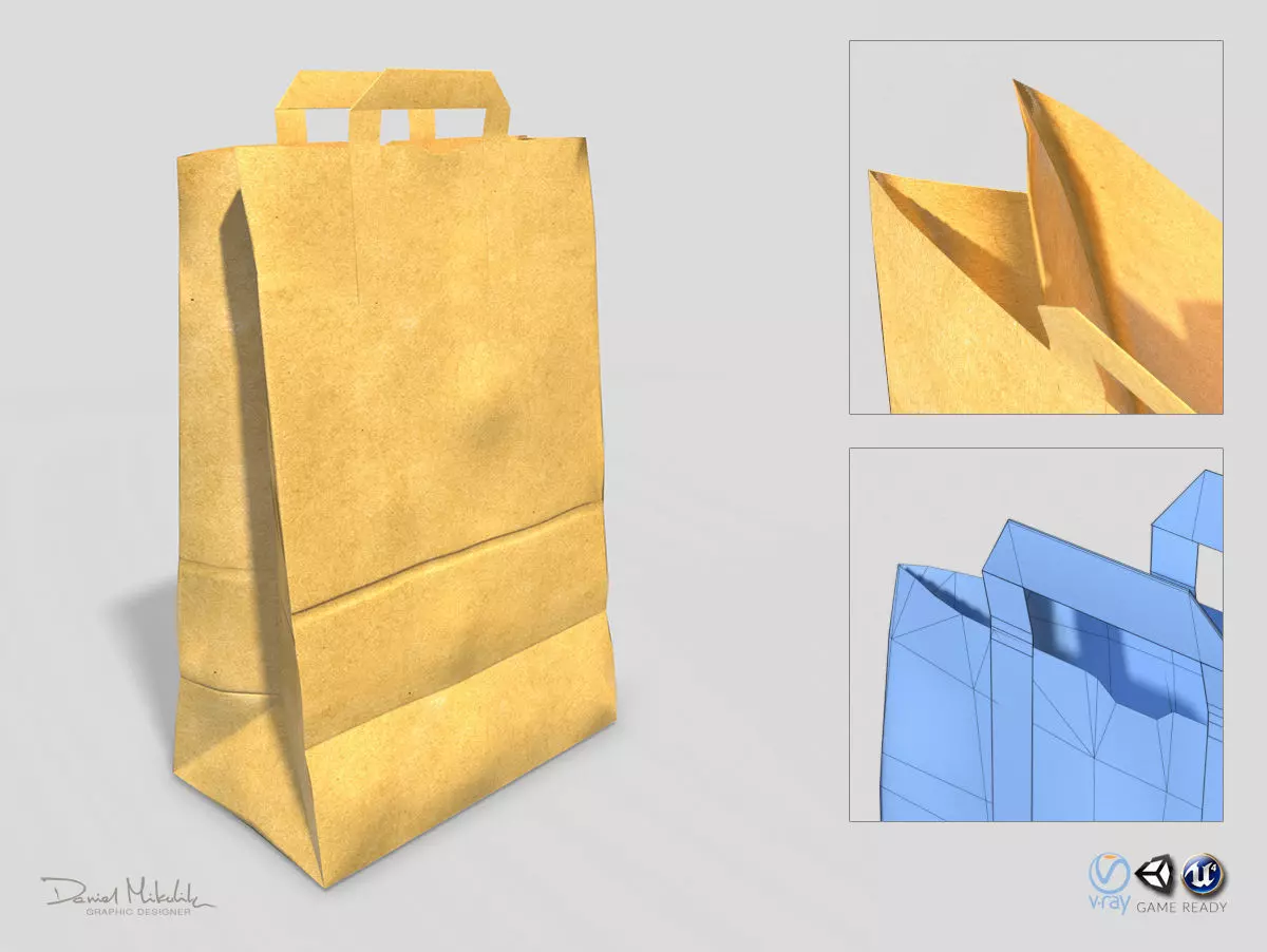Paper Bag PBR Low poly Low-poly 3D model