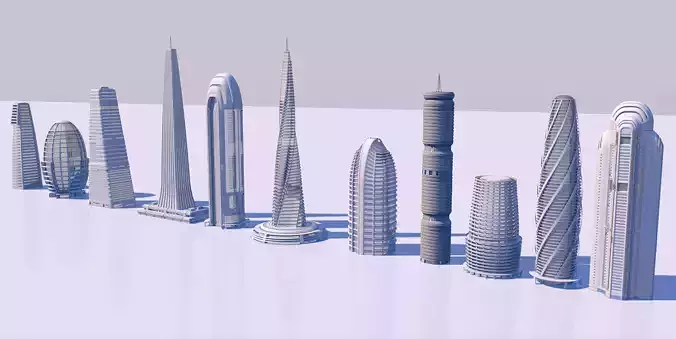 Futuristic skyscrapers downtown 3D model