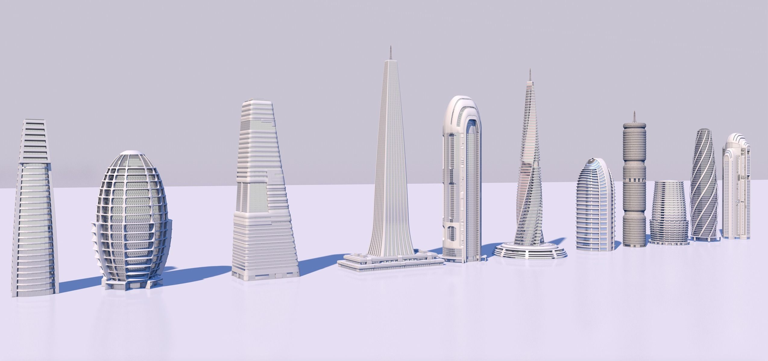 Futuristic skyscrapers downtown 3D model_1