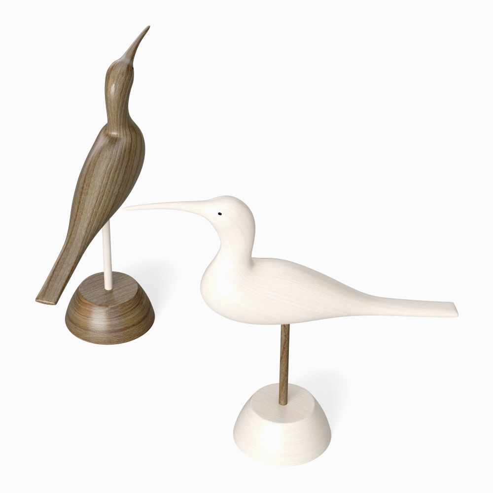 Hand Carved Wooden Sandpiper 3D model_2