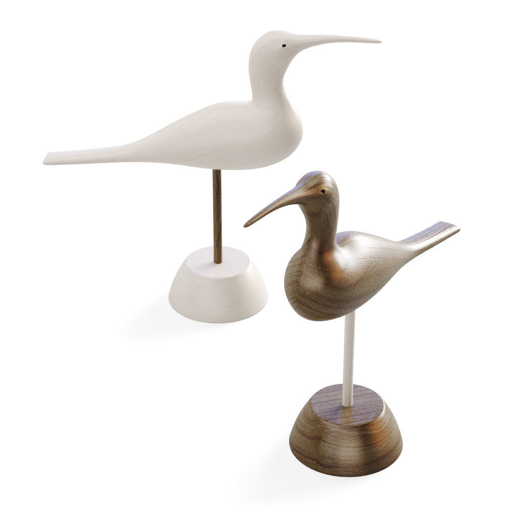 Hand Carved Wooden Sandpiper 3D model_1