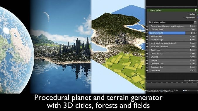 Procedural Planet And Terrain Generator With 3d Cities 3D model