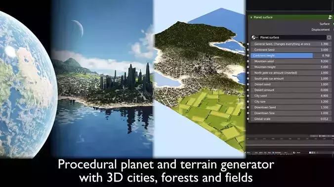 Procedural Planet And Terrain Generator With 3d Cities 3D model
