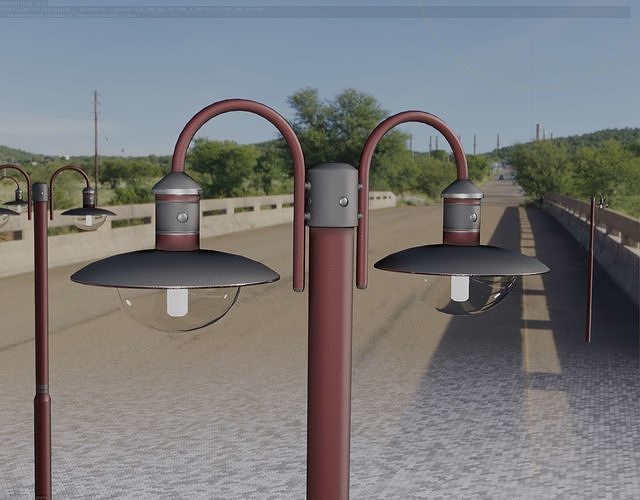 Street Light -7- Red Version -2 Lamps- Low-poly 3D model