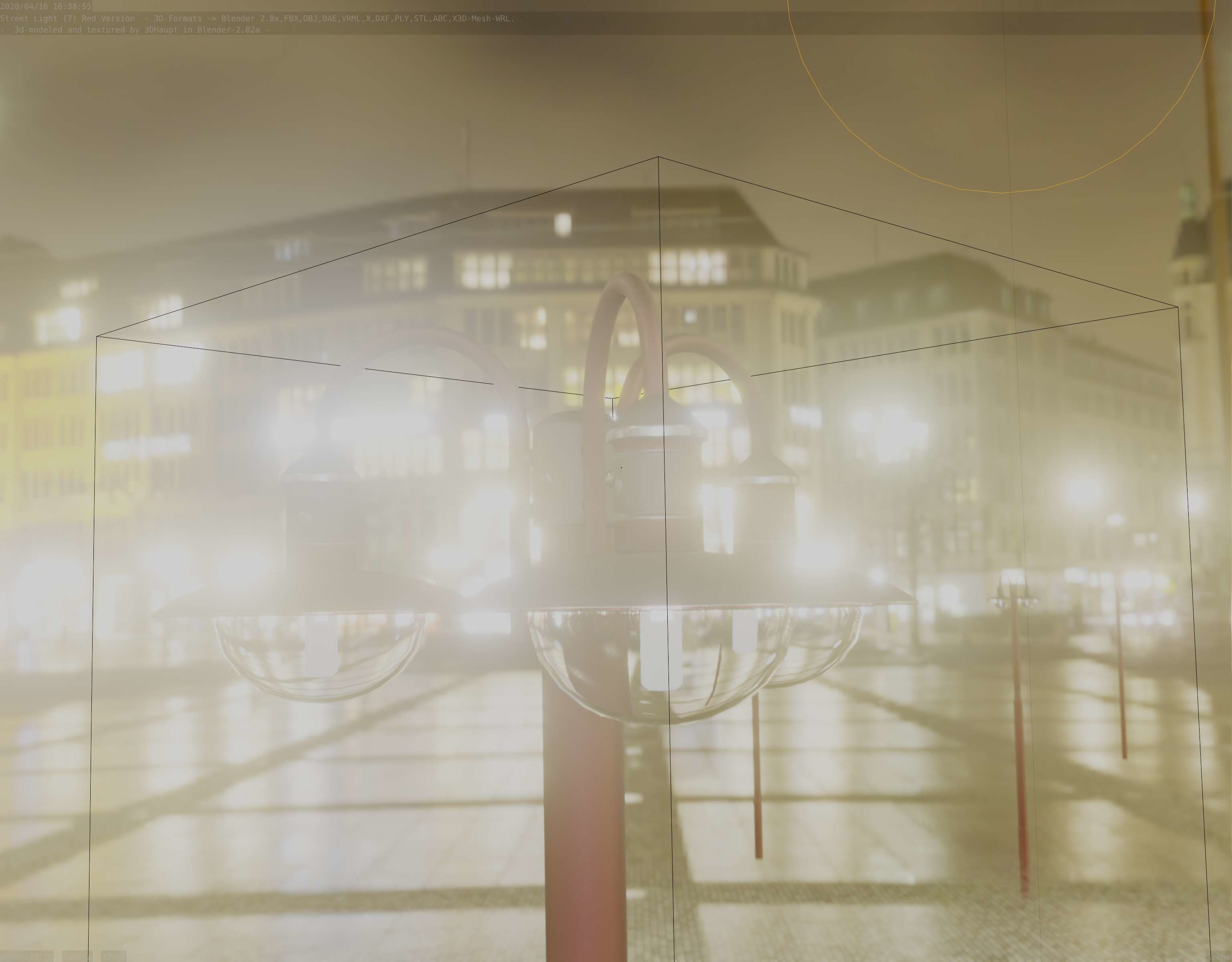 Street Light -7- Red Version -3 Lamps-  Low-poly 3D model_35