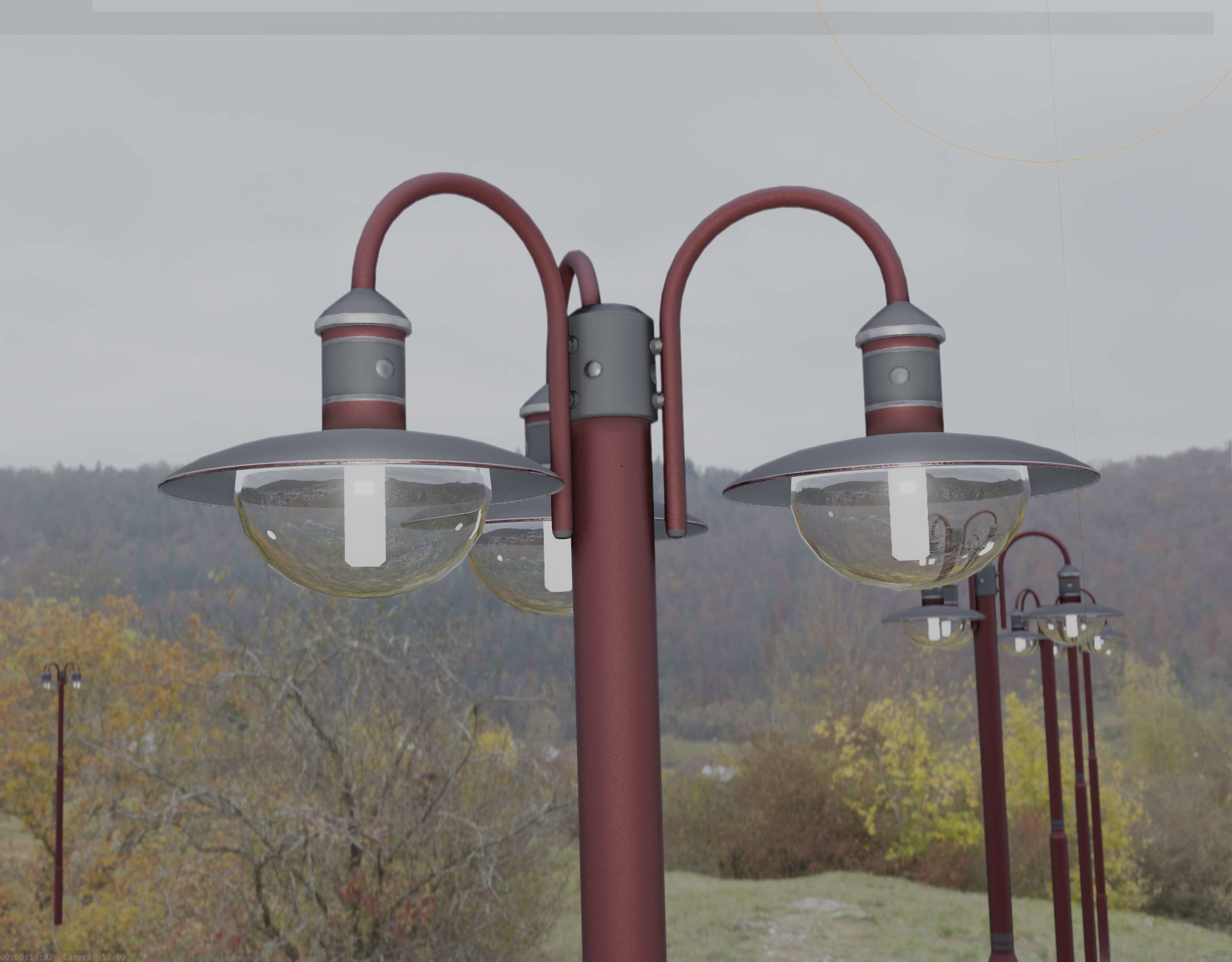 Street Light -7- Red Version -3 Lamps-  Low-poly 3D model_44