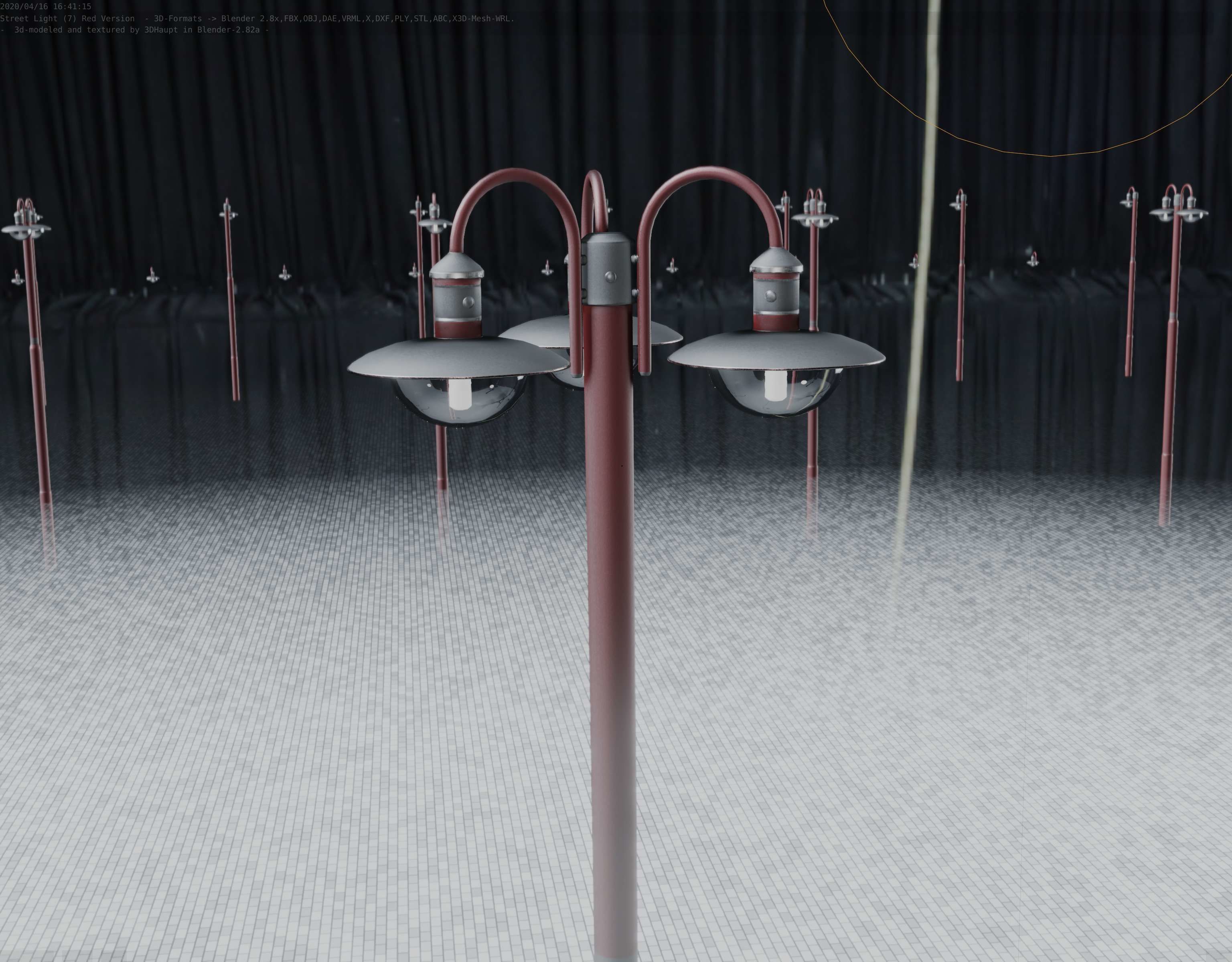 Street Light -7- Red Version -3 Lamps-  Low-poly 3D model_84