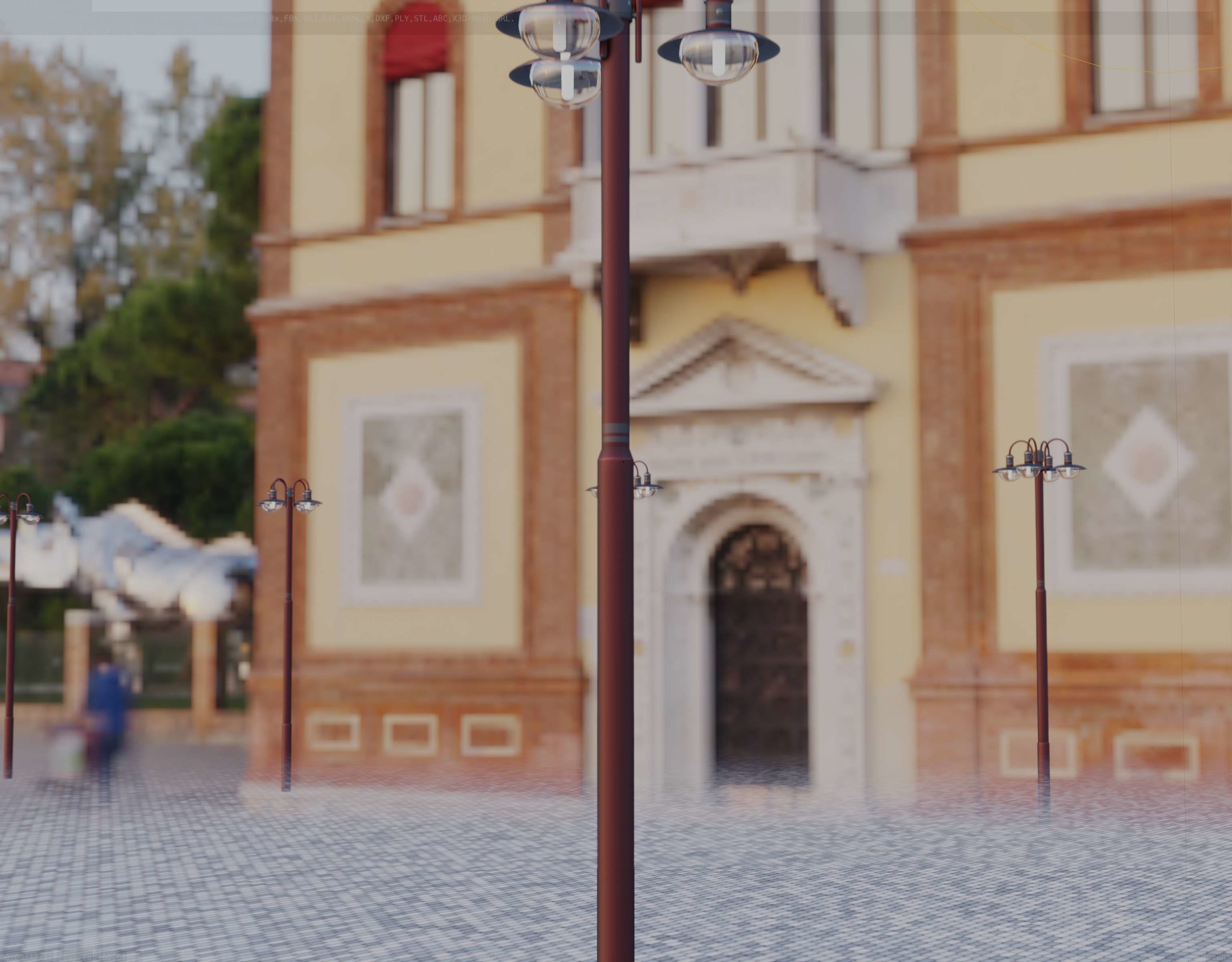 Street Light -7- Red Version -3 Lamps-  Low-poly 3D model_10