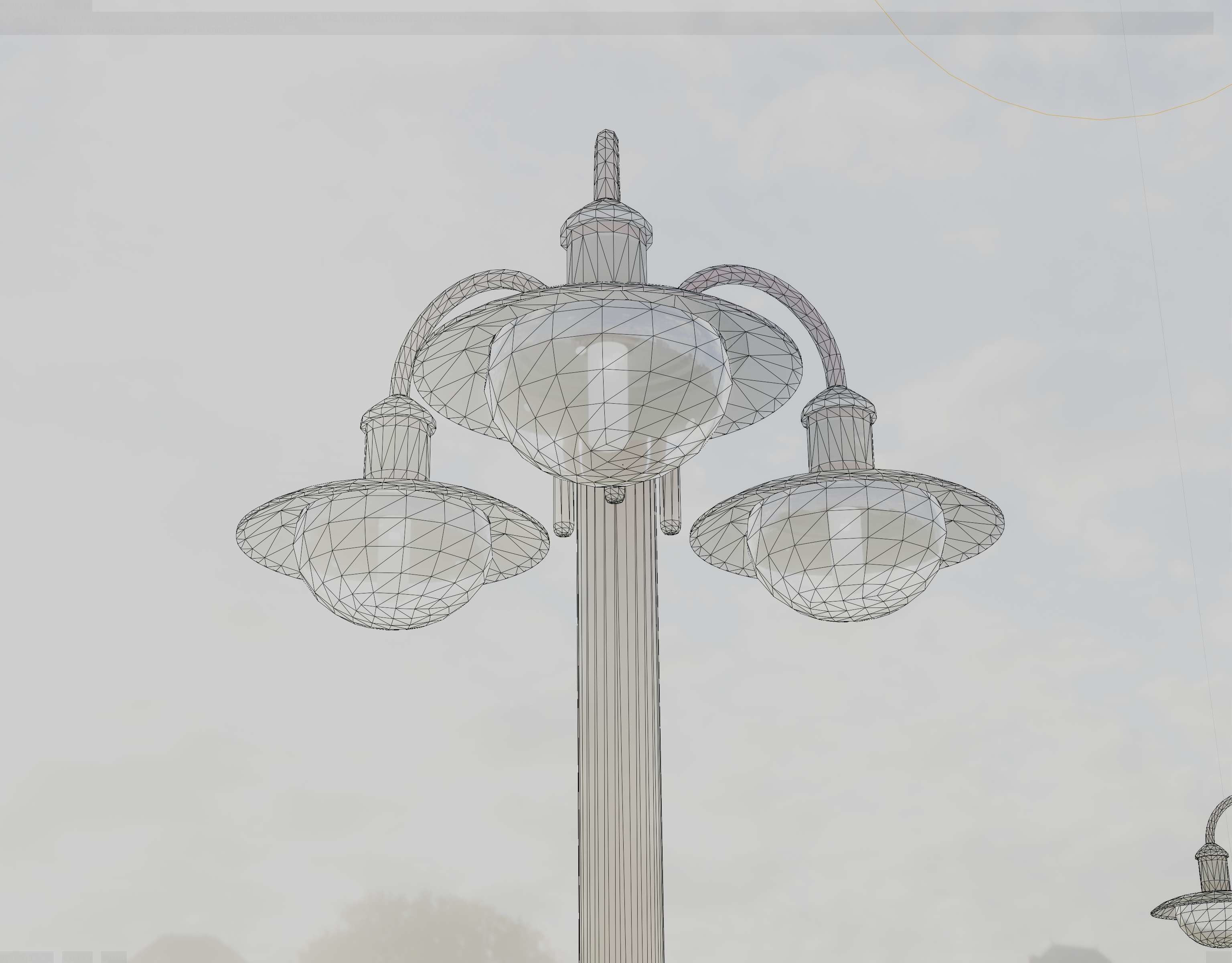 Street Light -7- Red Version -3 Lamps-  Low-poly 3D model_1