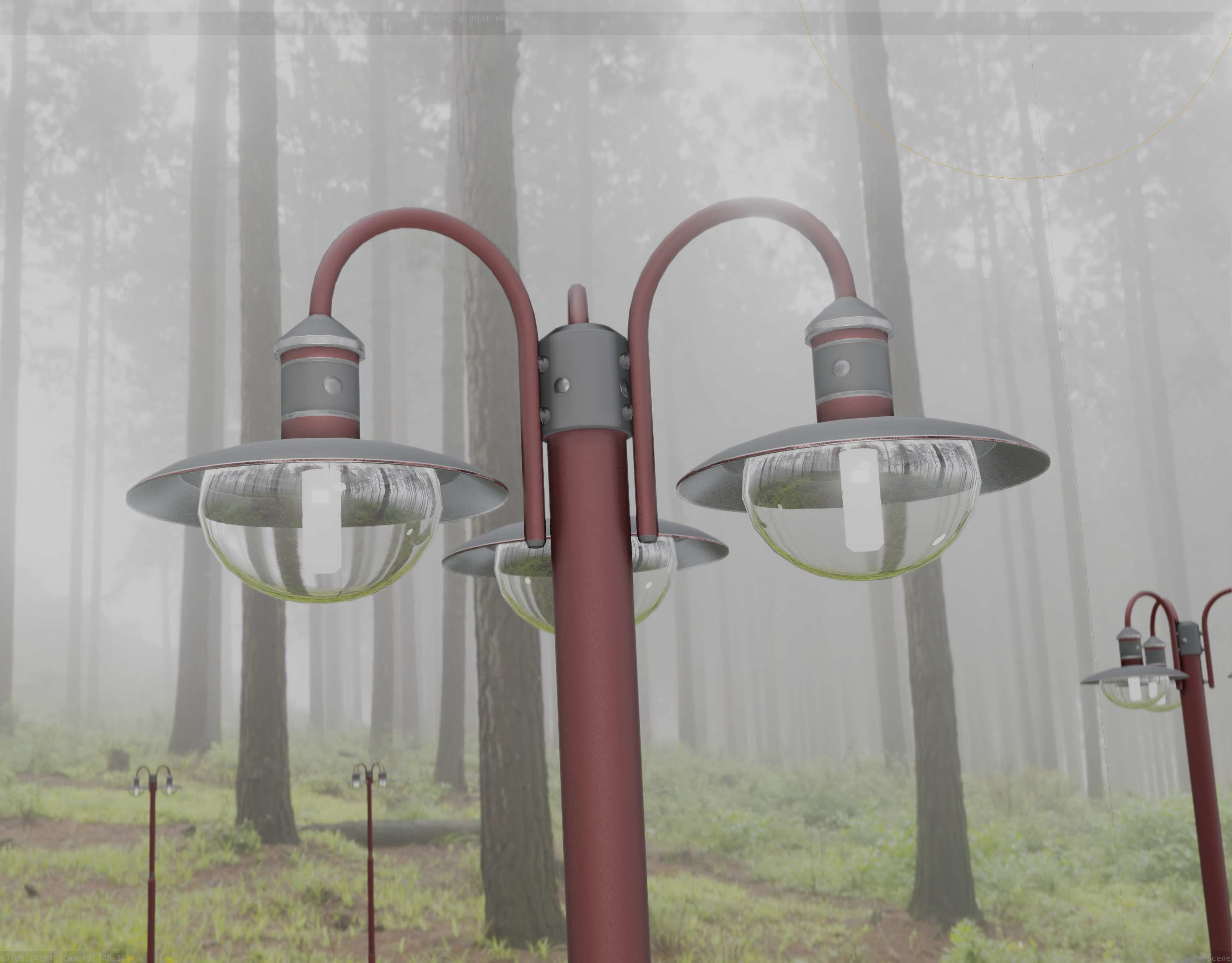 Street Light -7- Red Version -3 Lamps-  Low-poly 3D model_46