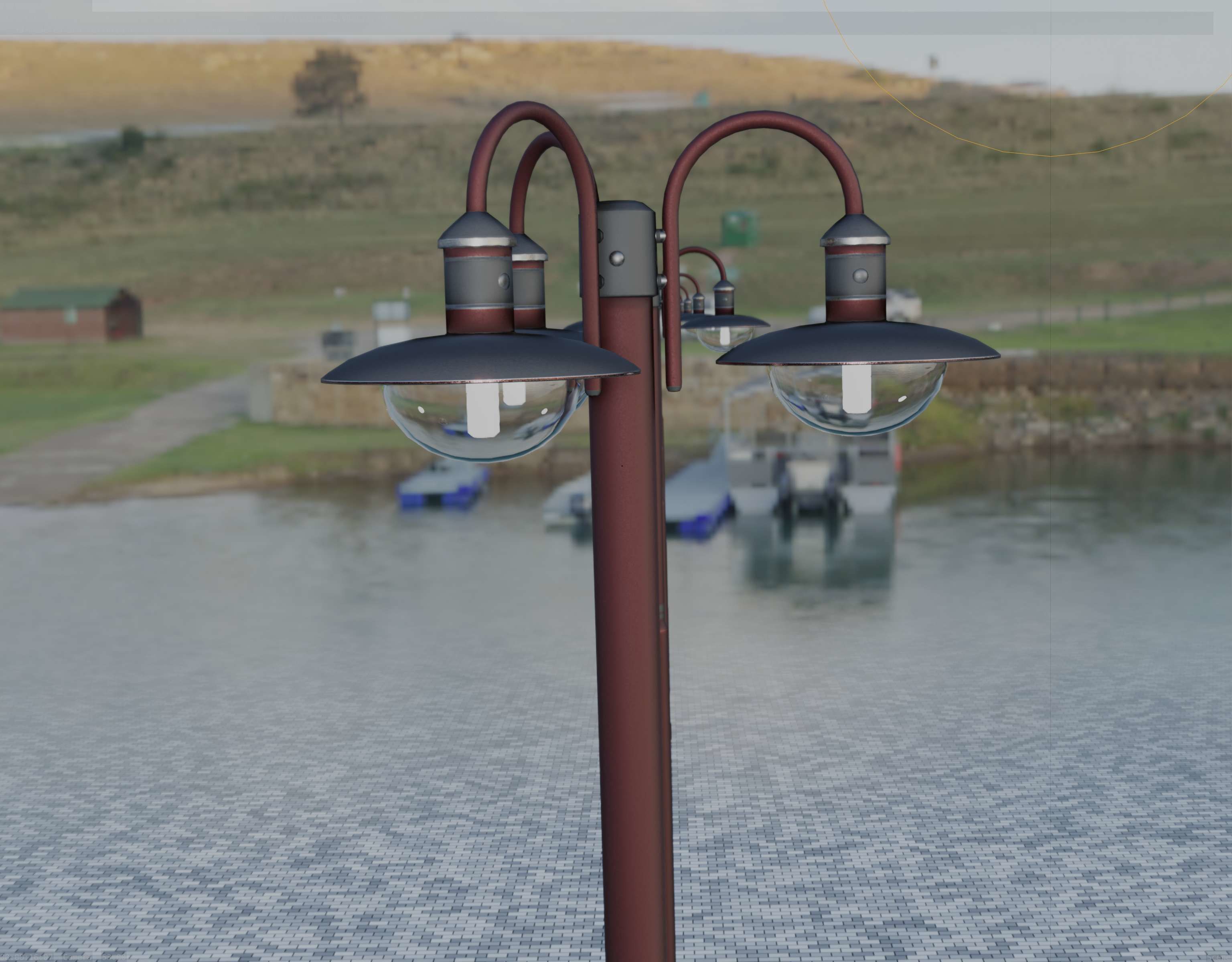 Street Light -7- Red Version -3 Lamps-  Low-poly 3D model_96