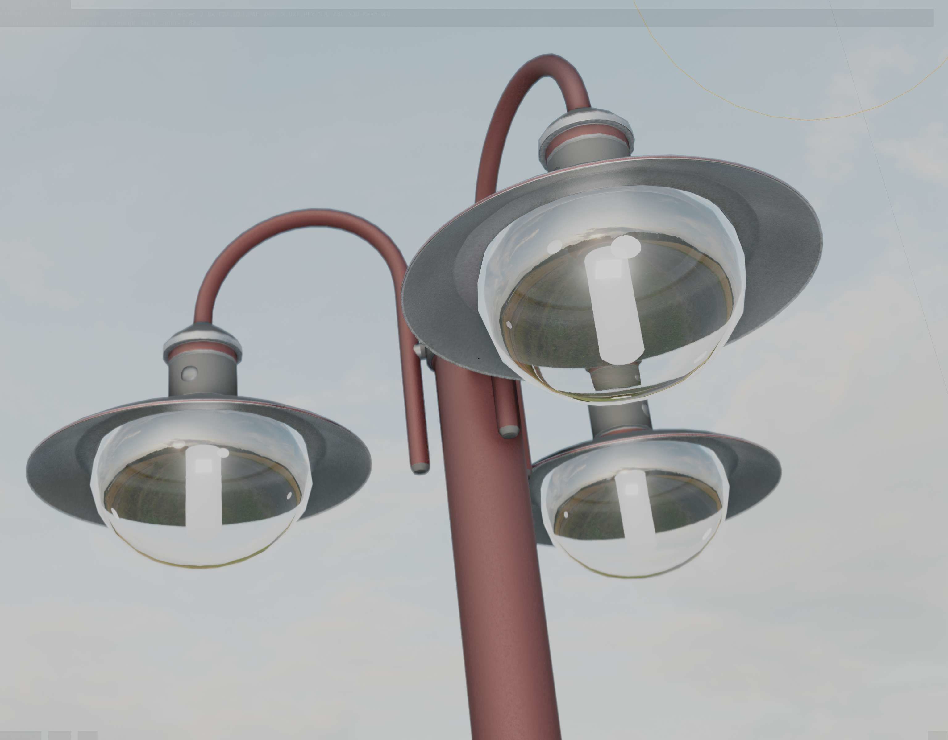 Street Light -7- Red Version -3 Lamps-  Low-poly 3D model_52