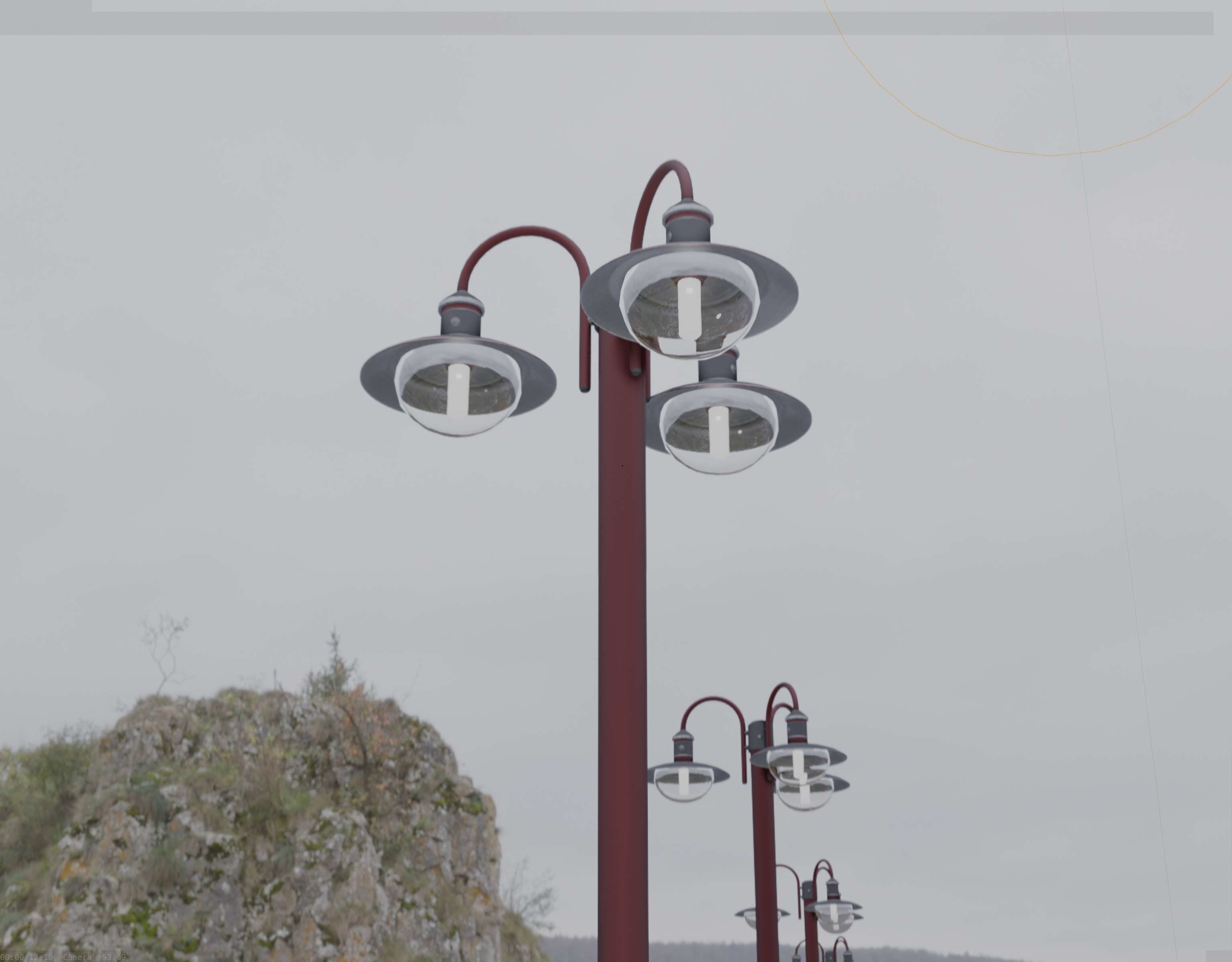 Street Light -7- Red Version -3 Lamps-  Low-poly 3D model_16