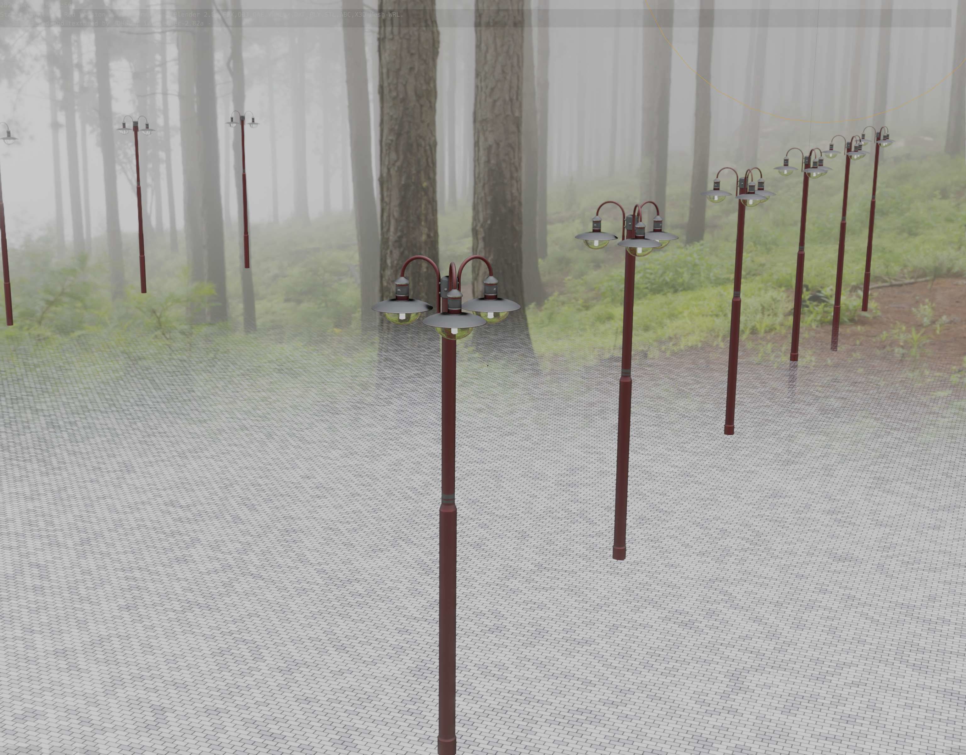 Street Light -7- Red Version -3 Lamps-  Low-poly 3D model_76