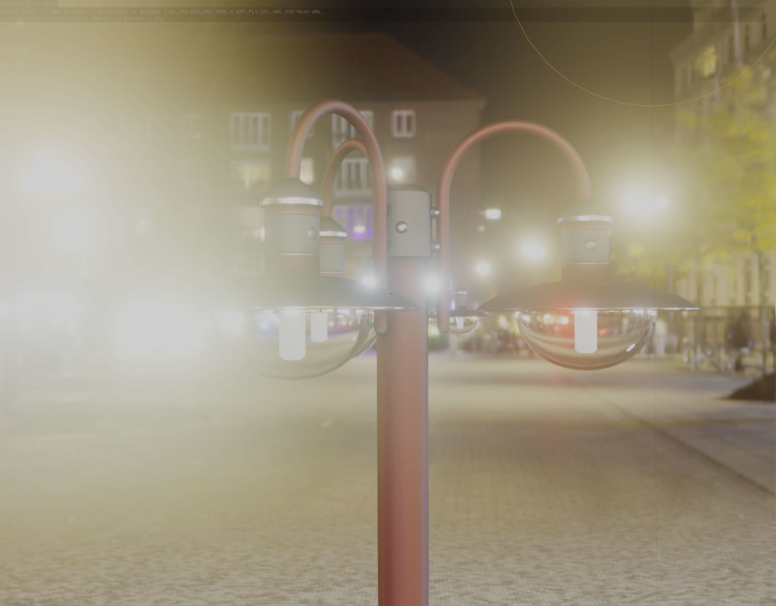 Street Light -7- Red Version -3 Lamps-  Low-poly 3D model_41