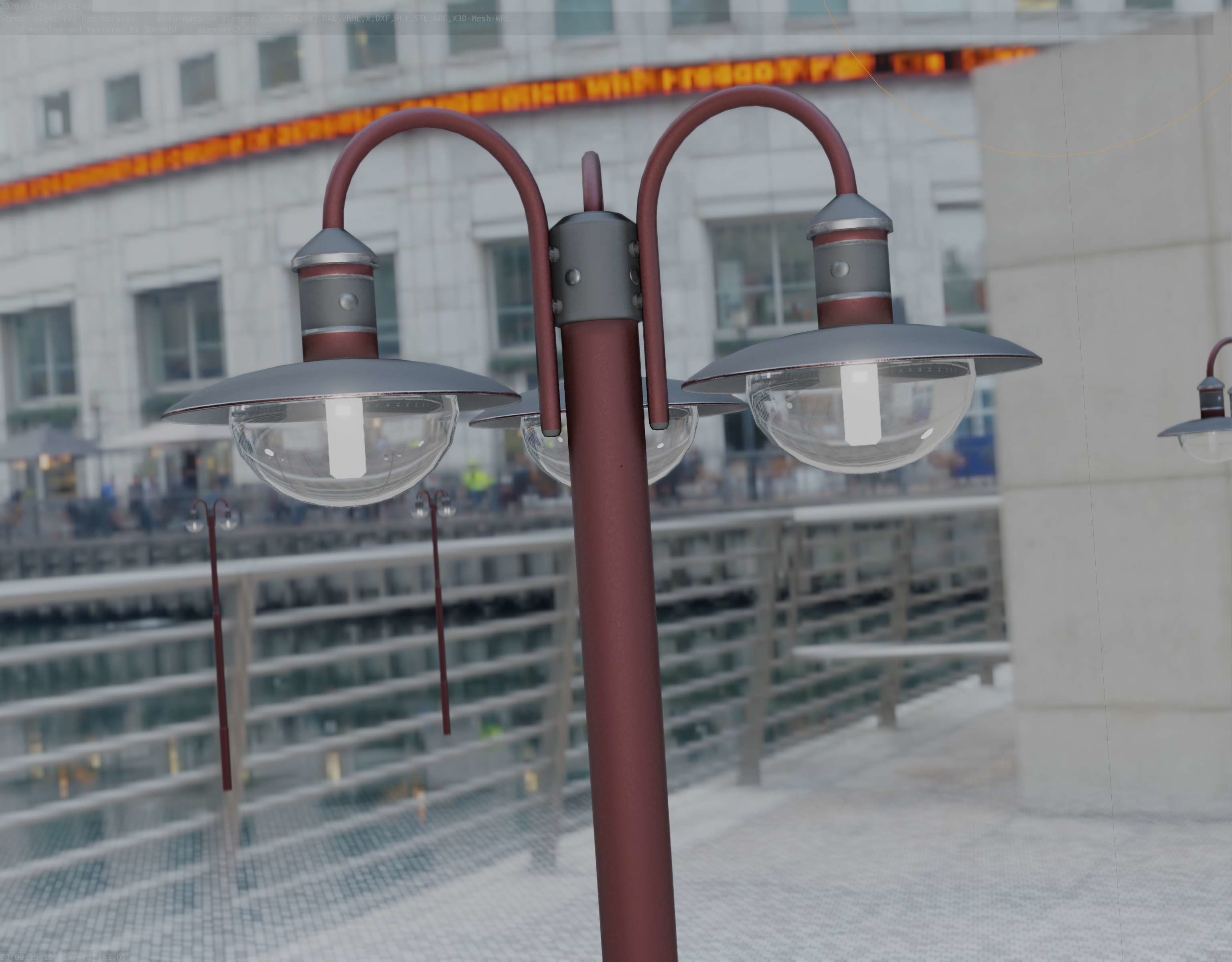 Street Light -7- Red Version -3 Lamps-  Low-poly 3D model_99
